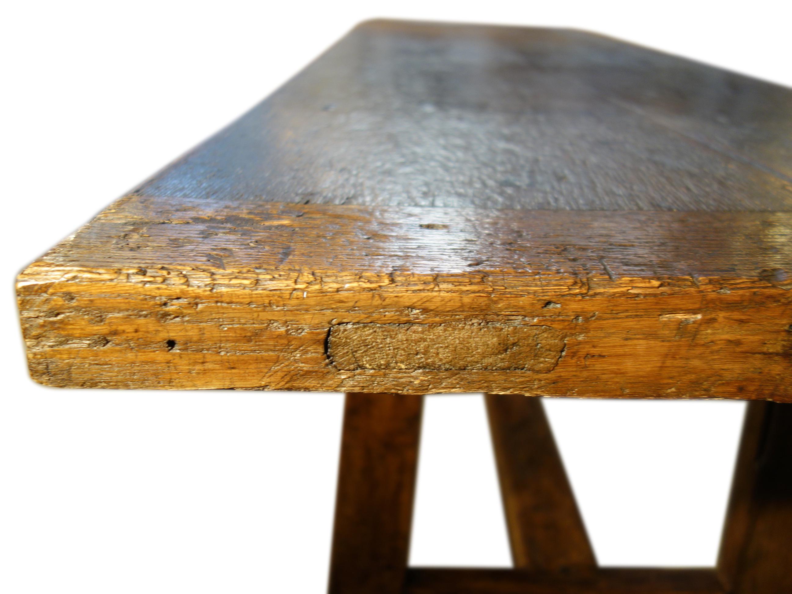 Iron Late 17th C Italian Chestnut Trestle Table also Available in Custom Sizes For Sale