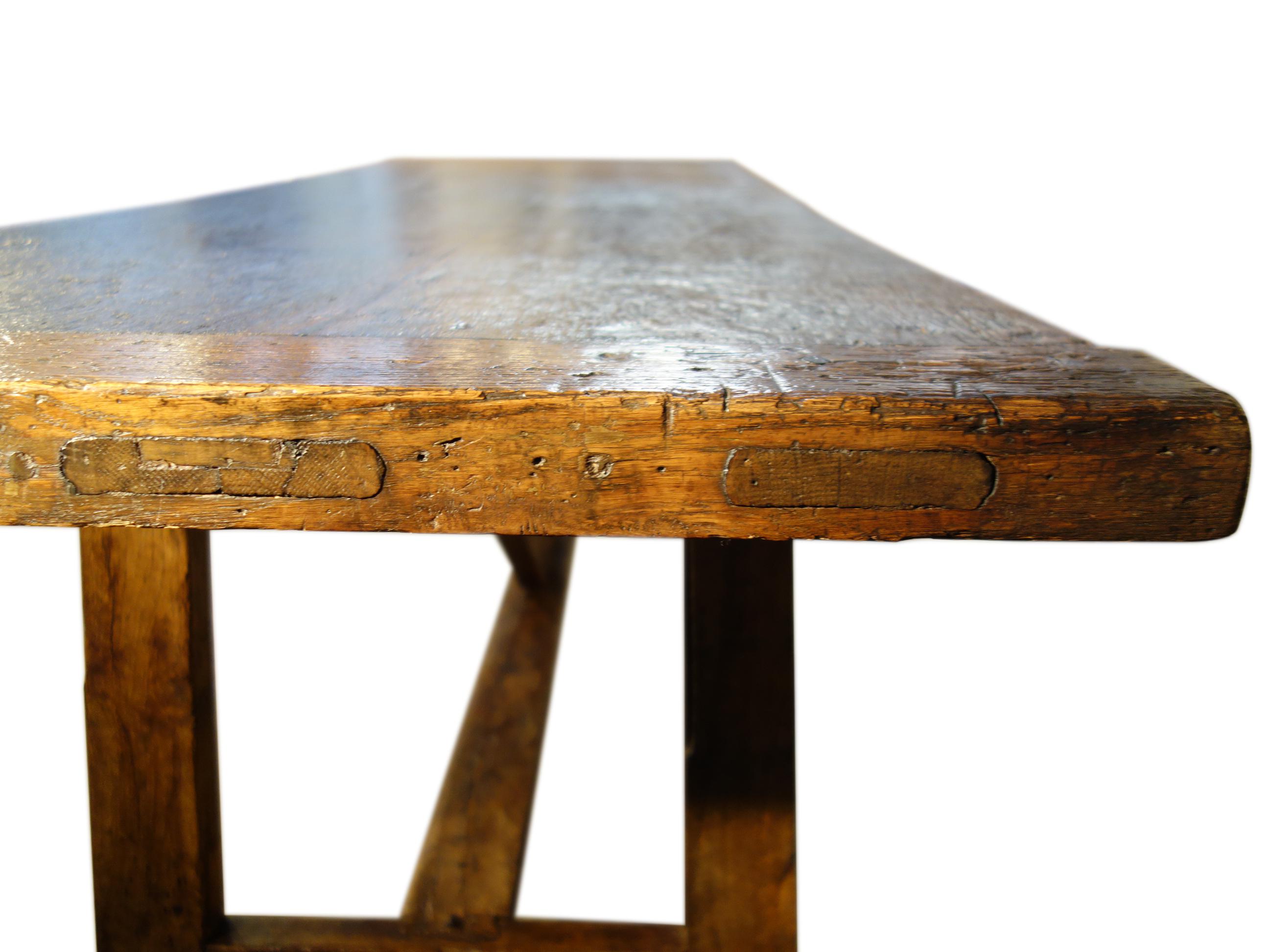 Late 17th C Italian Chestnut Trestle Table also Available in Custom Sizes For Sale 1
