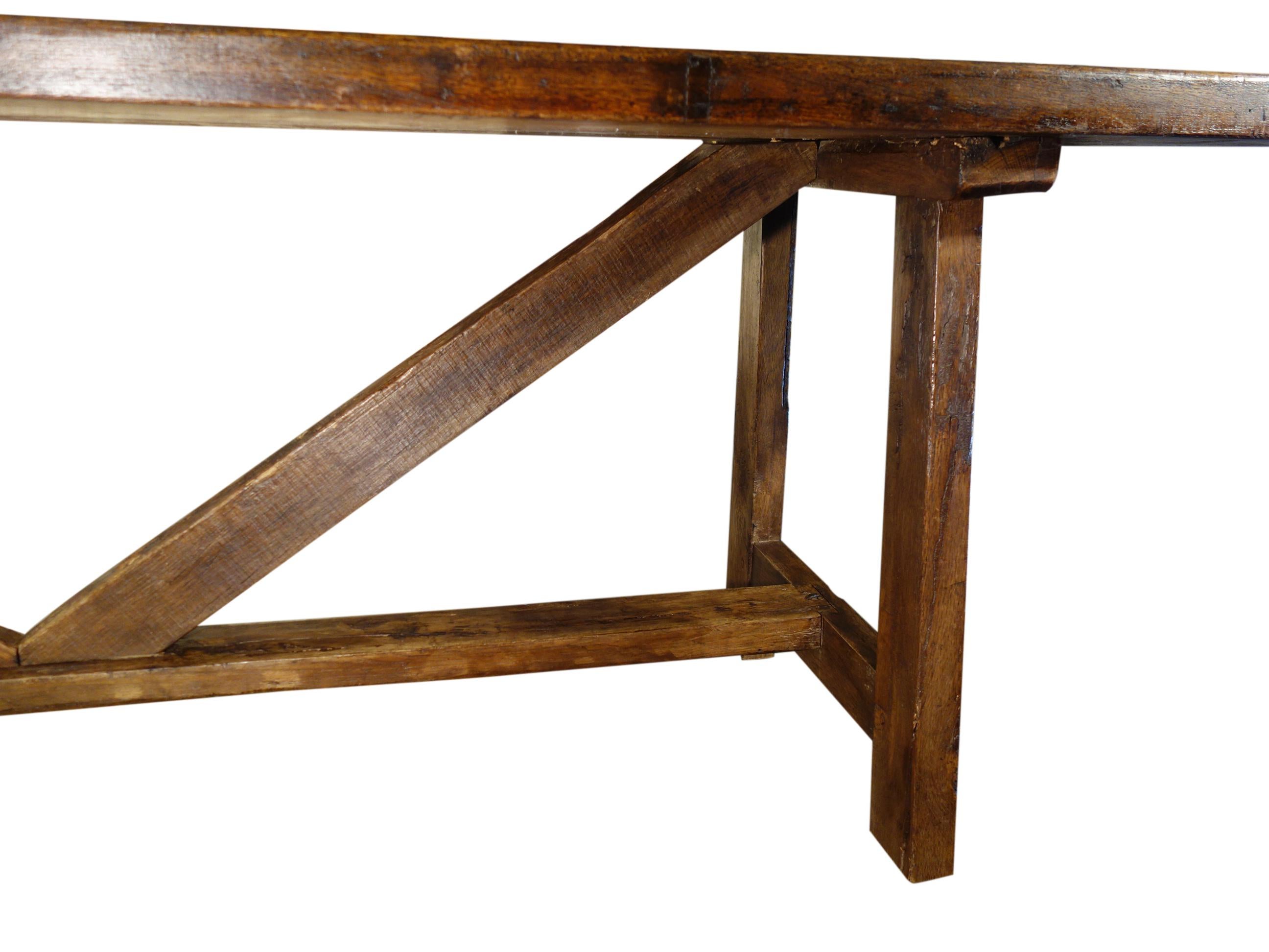 Late 17th C Italian Chestnut Trestle Table also Available in Custom Sizes For Sale 2