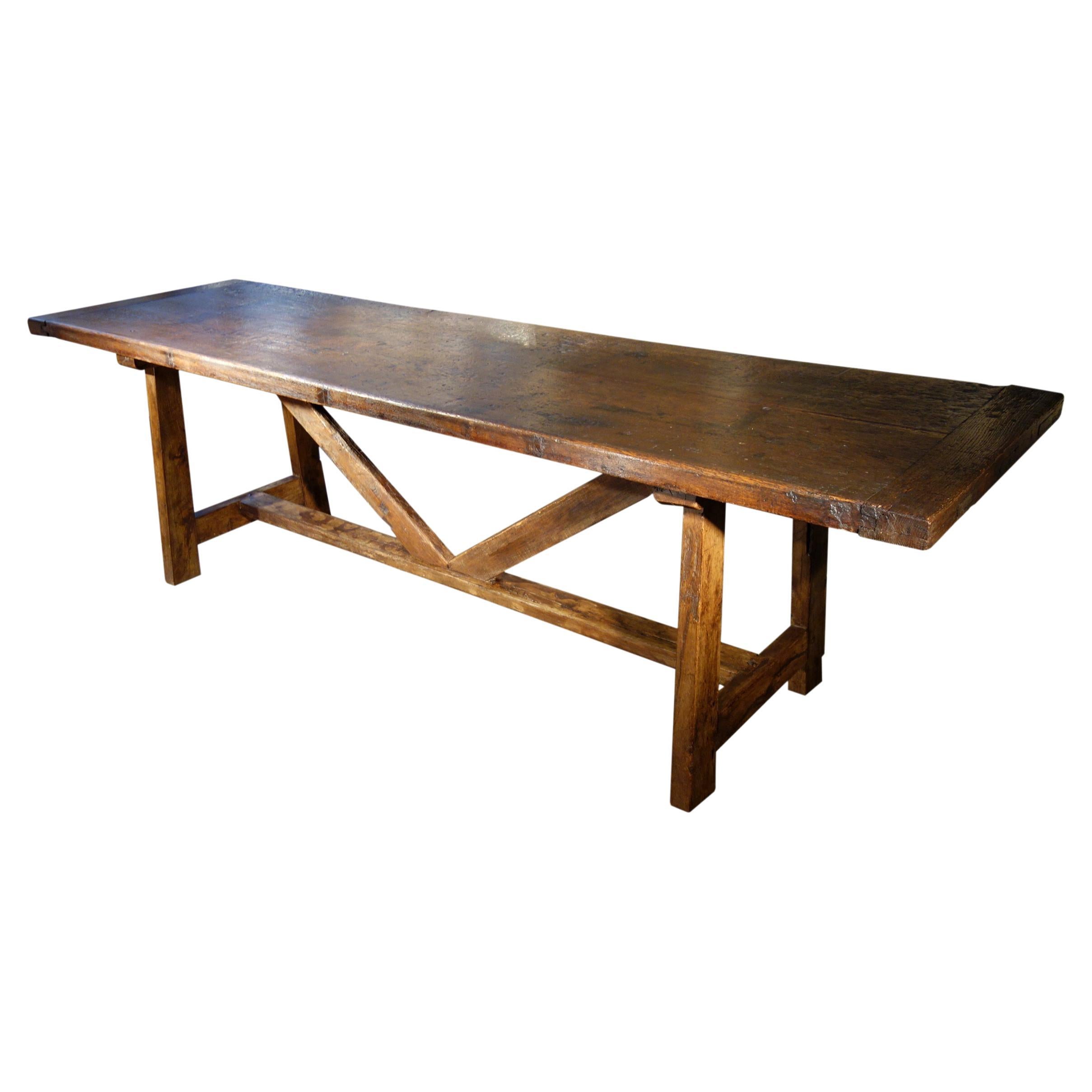 Late 17th C Italian Chestnut Trestle Table also Available in Custom Sizes For Sale