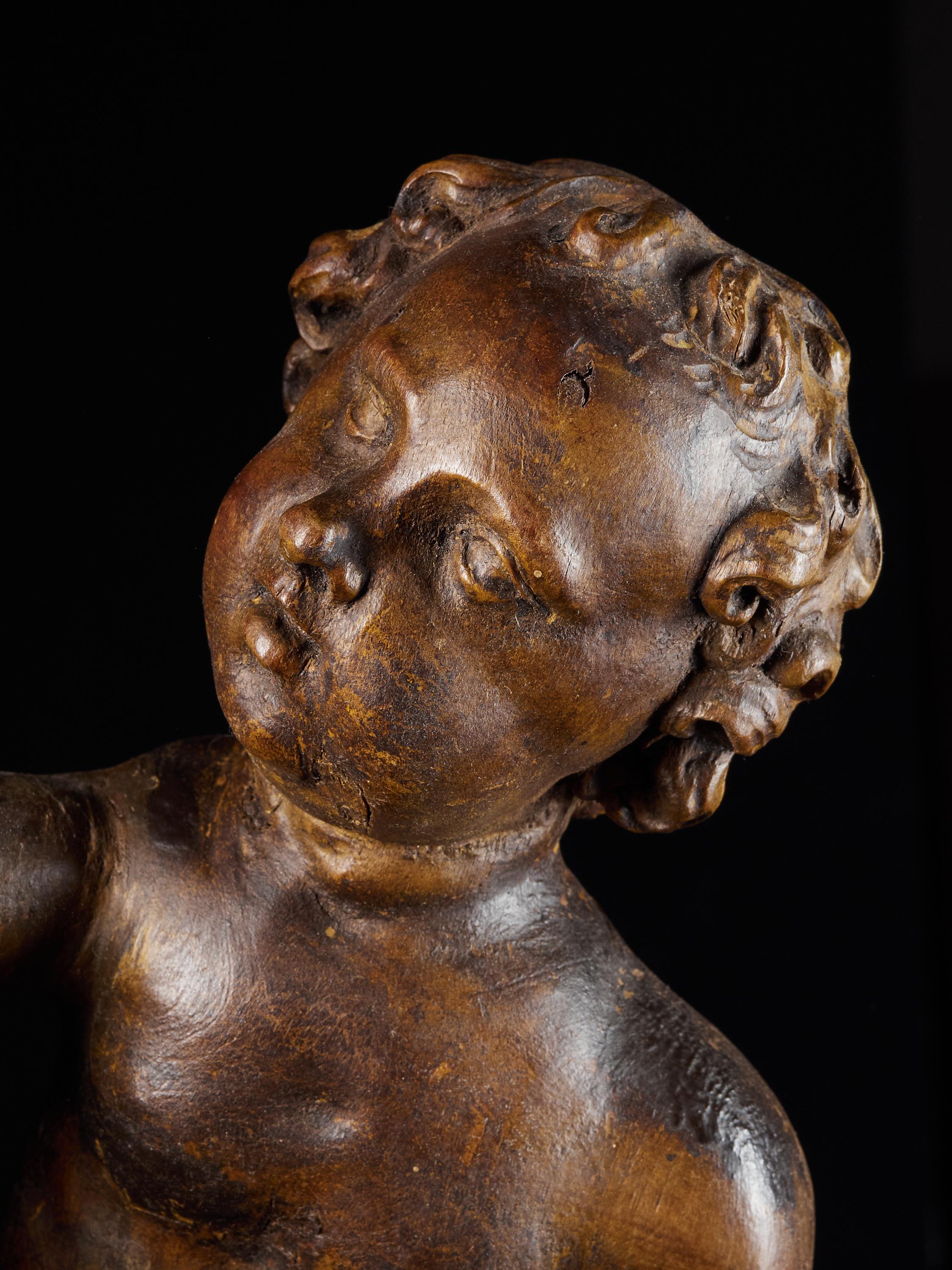 Late 17th Century Italian School Wooden Sculpture of Saint Anthony and the Child For Sale 7