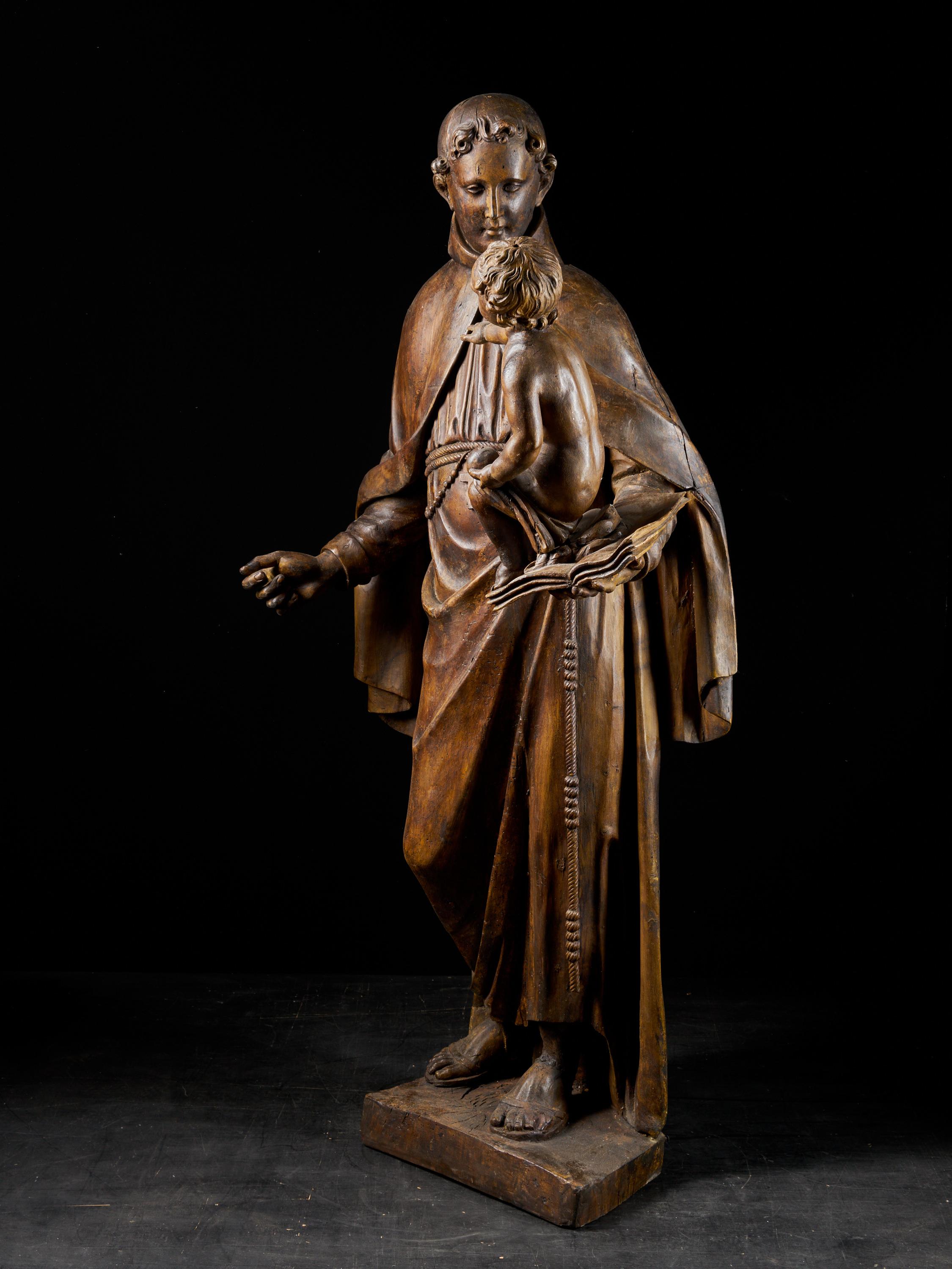 Late 17th Century Italian School Wooden Sculpture of Saint Anthony and the Child For Sale 2
