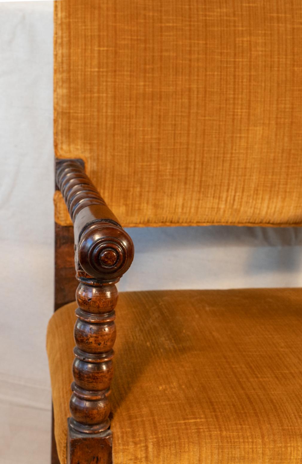 Hand-Carved Late 17th Century Italian Walnut Armchair, circa 1680