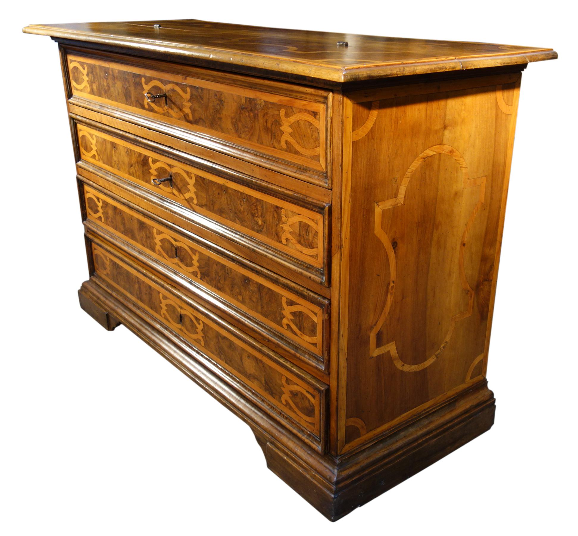 Late 17th C Louis XIV Italian Walnut Scrittorio Con Scarabattolo, Burl & Inlay For Sale 8