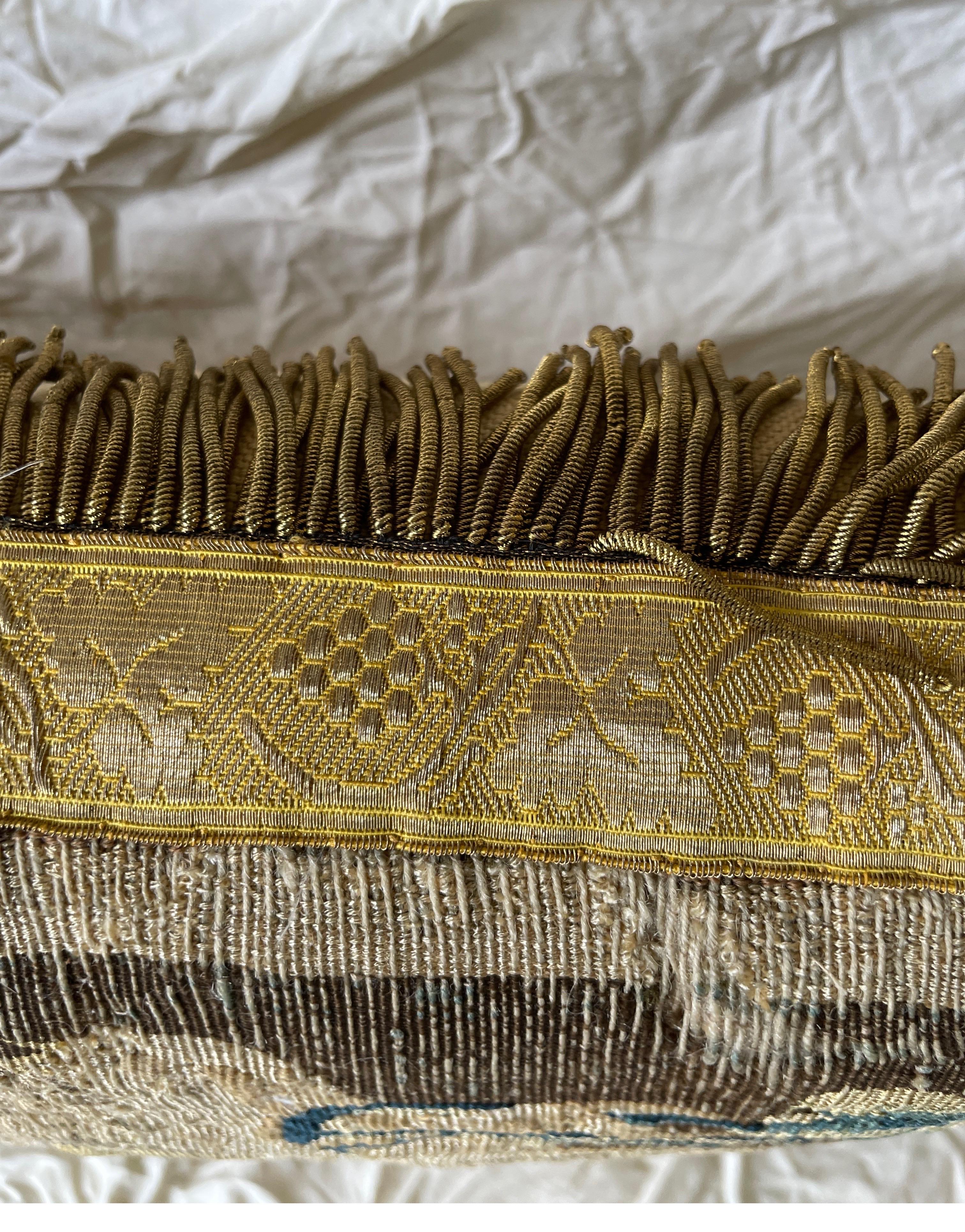 Late 17th C tapestry fragment now as a pillow with silk metal thread border  For Sale 7