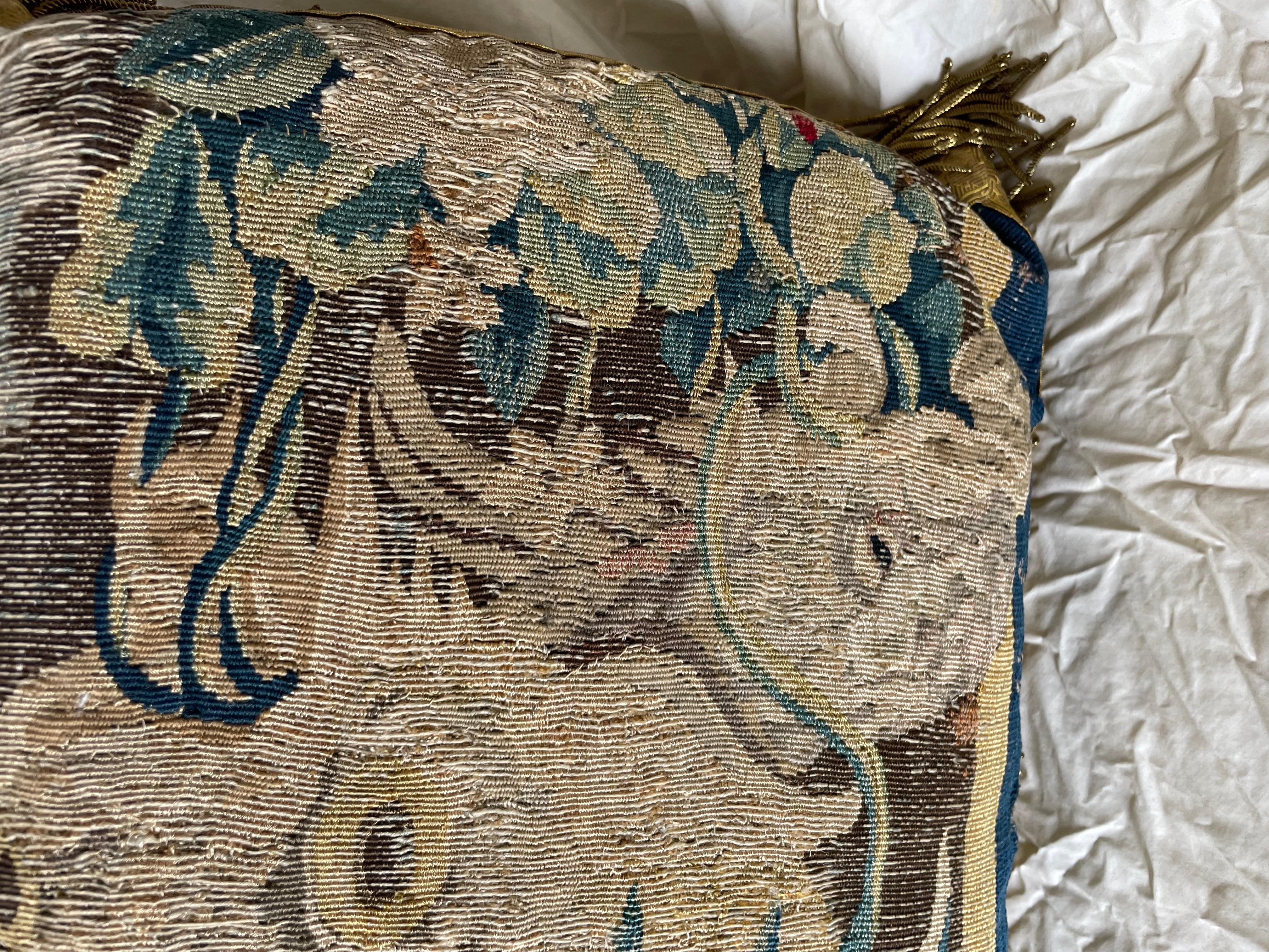Beautiful Flemish 17th C reclaimed tapestry pillow 
