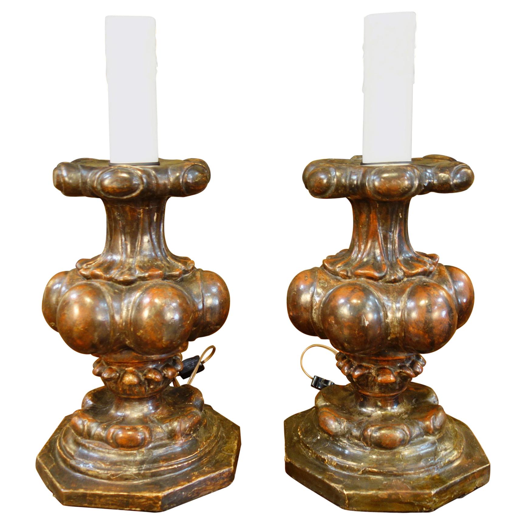 Late 17th Century Baroque Candelabra Table Lamp Pair, Florence, circa 1690