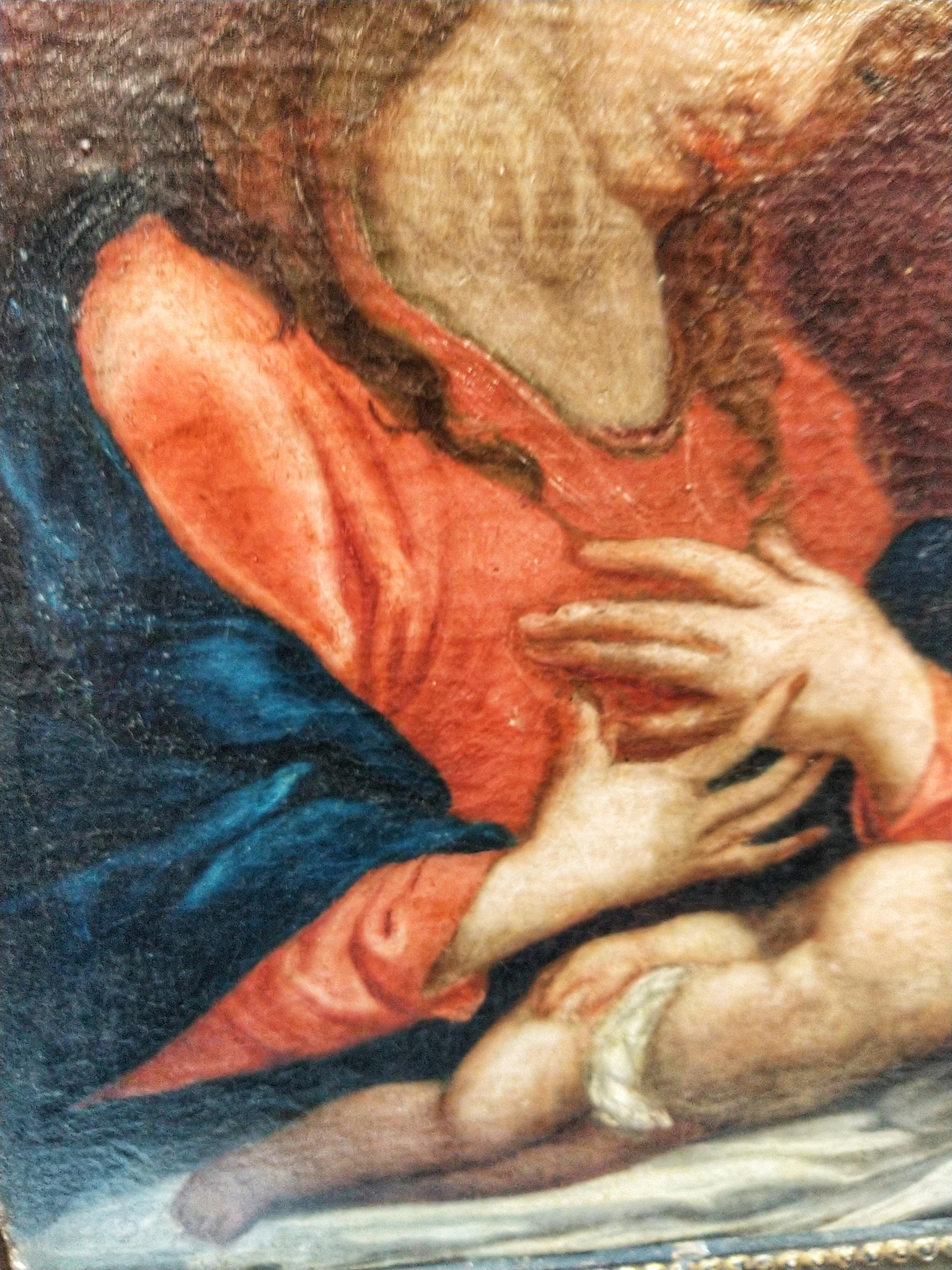 Late 17th Century Baroque Oil on Canvas the Virgin and Jesus For Sale 3