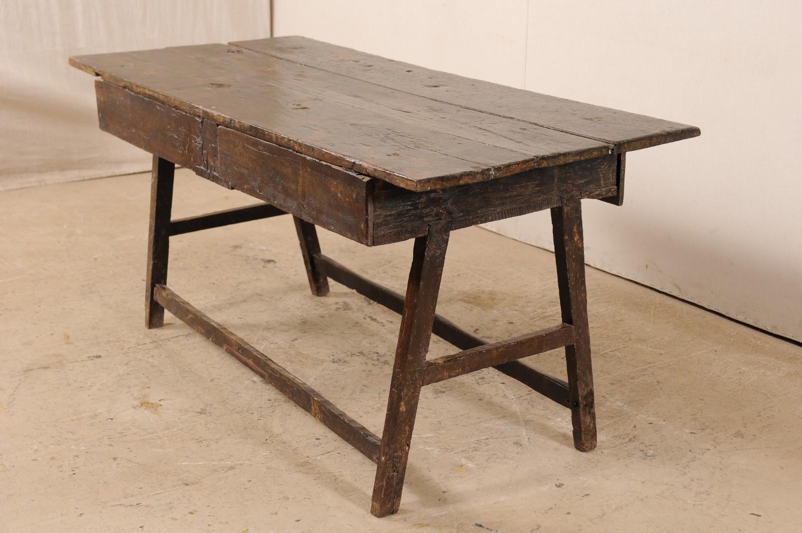 Late 17th C. Brazilian Peroba Wood Console Table w/Drawers & Sawhorse Style Legs For Sale 2