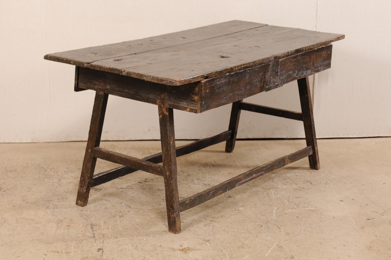 Late 17th C. Brazilian Peroba Wood Console Table w/Drawers & Sawhorse Style Legs For Sale 3
