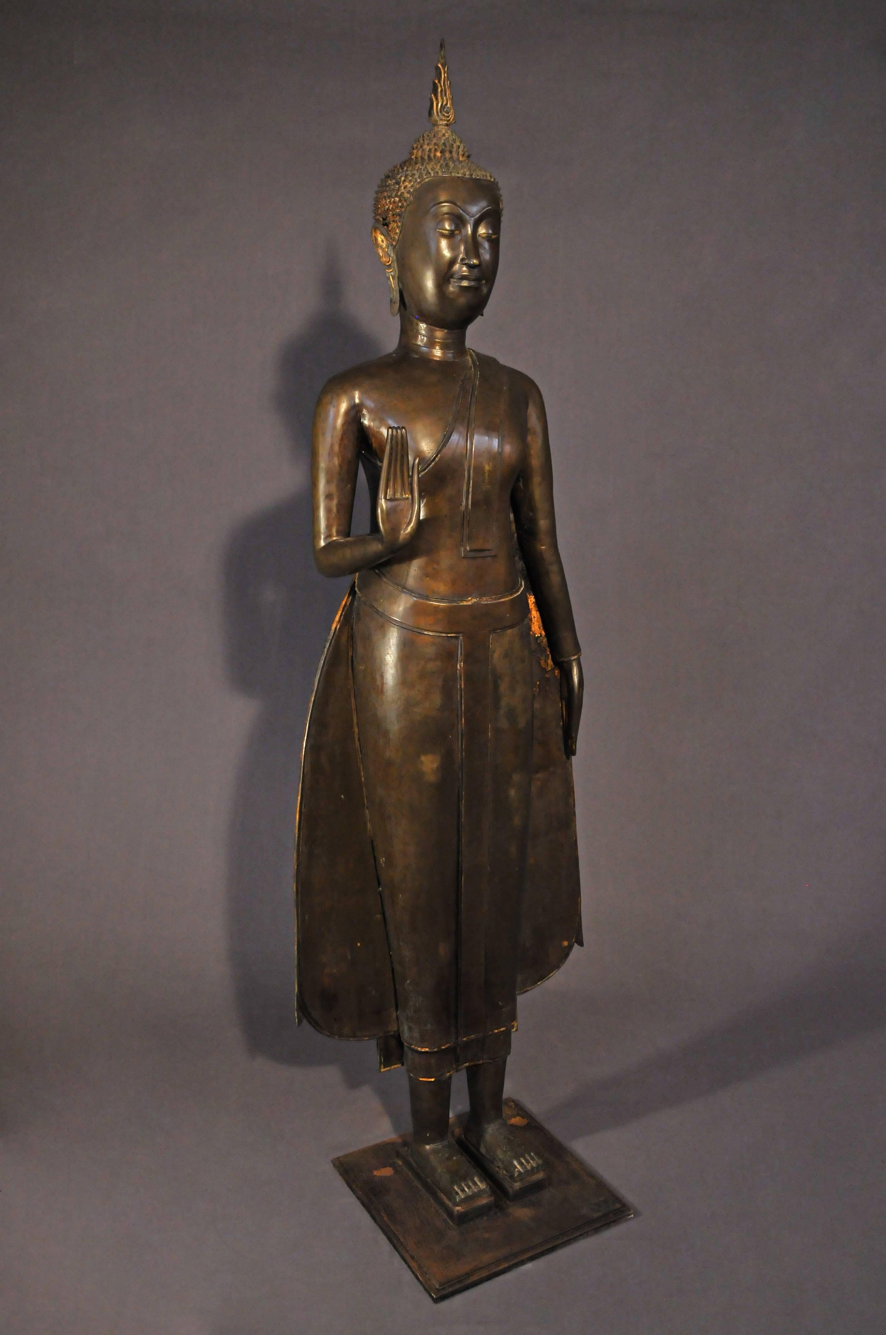 Cast Late 17th Century, Bronze Buddha in Abhaya Mudra, Art of Thailand For Sale