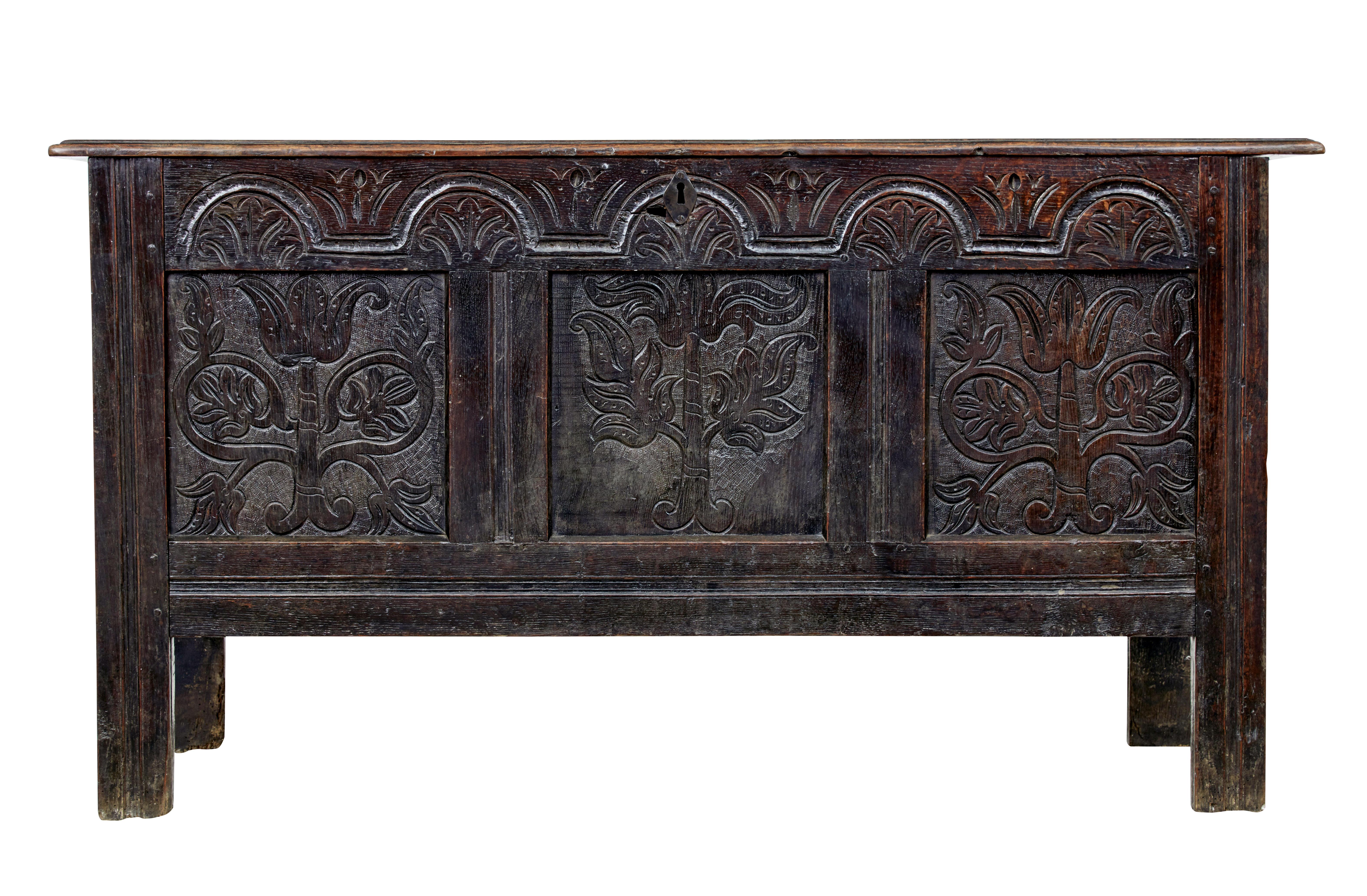 Late 17th Century Carved Oak Coffer In Good Condition In Debenham, Suffolk