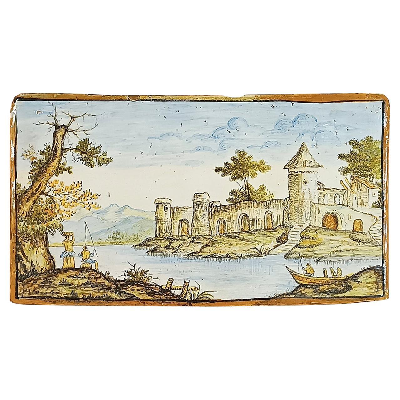LATE 17th CENTURY CASTELLI MAJOLICA PLAQUE en venta