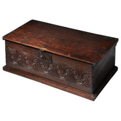 Late 17th Century Charles II Carved Oak Bible, Deed, Blanket, or Candle Box
