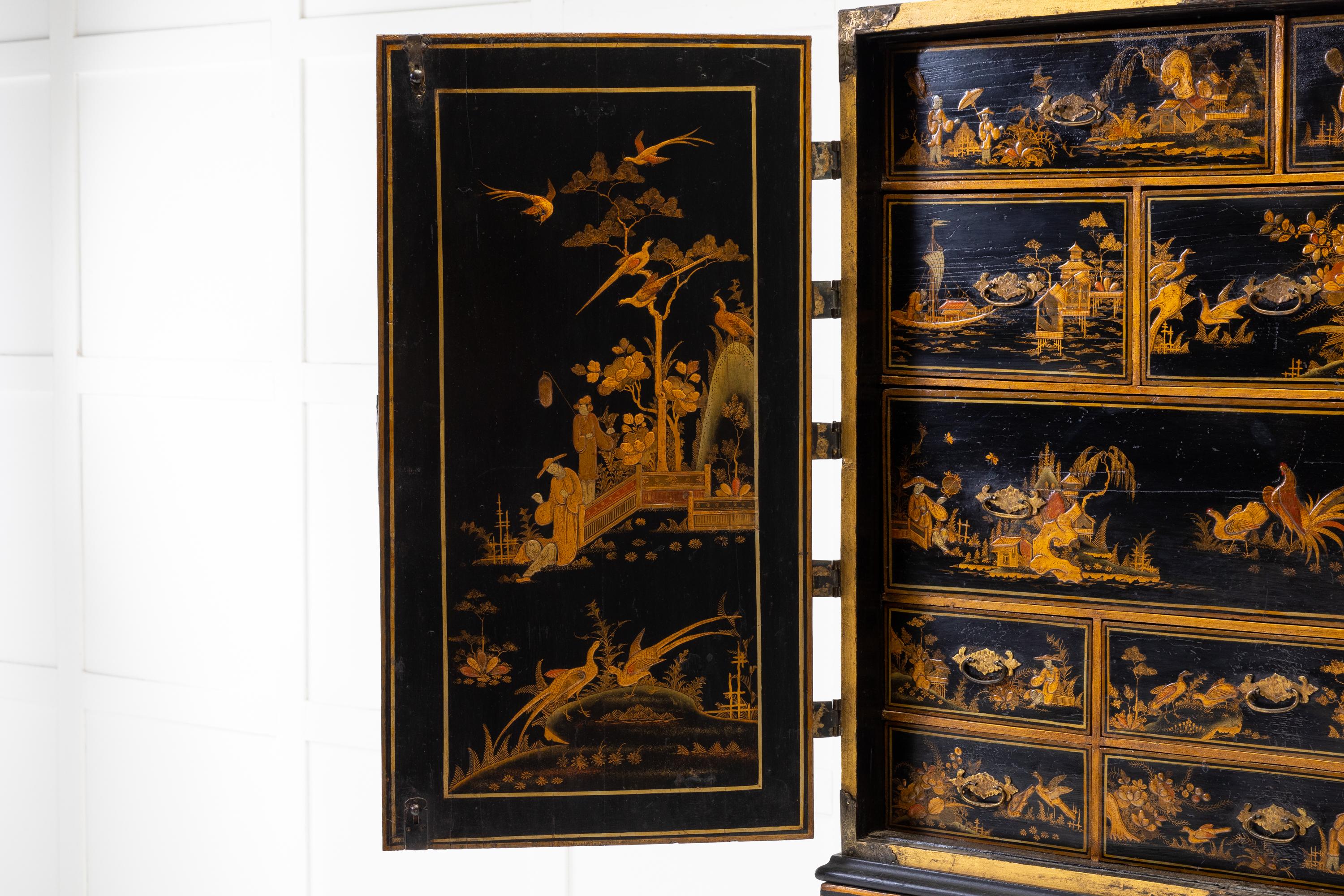 Lacquer Late 17th Century Chinoiserie Cabinet on Stand