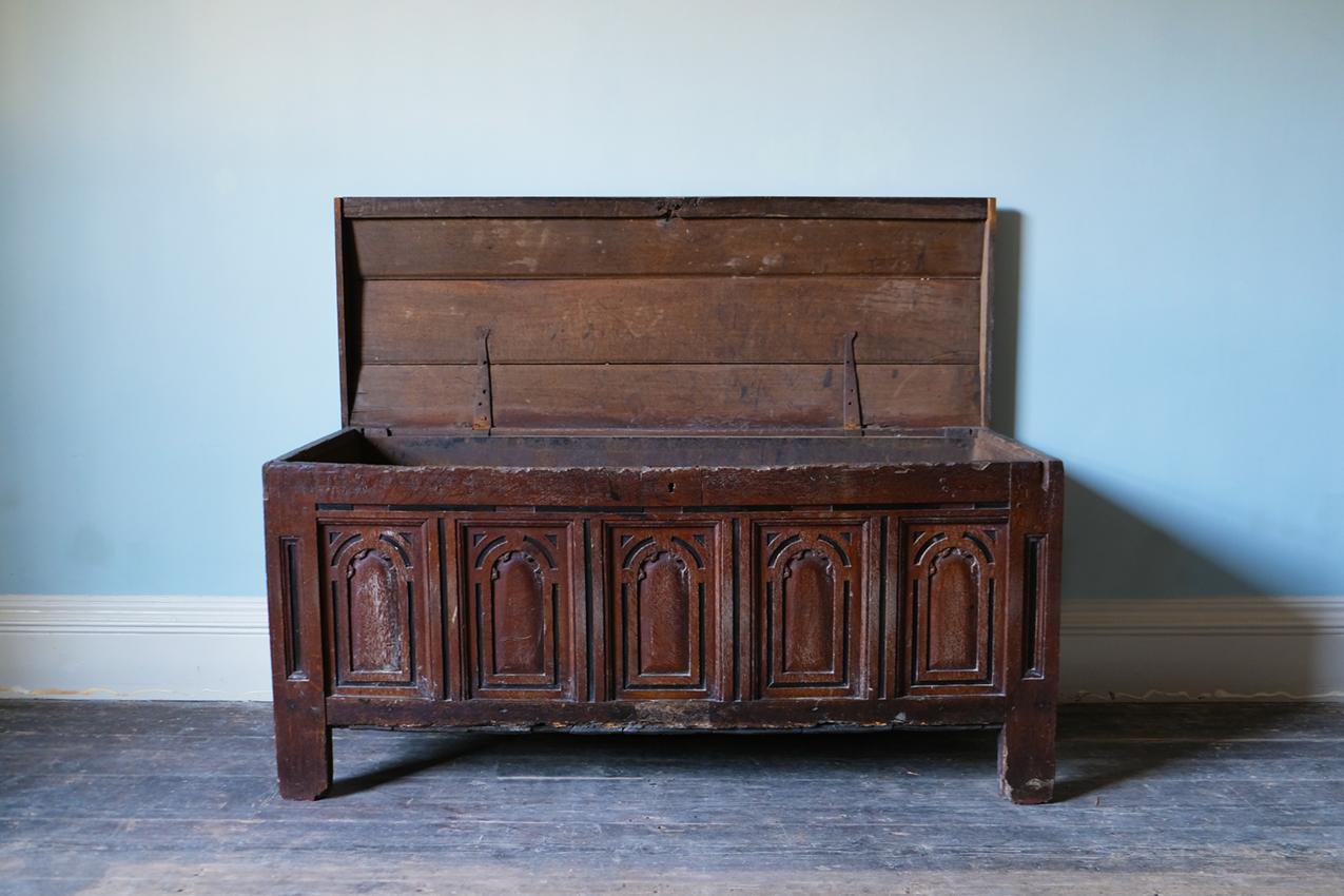 Carved Late 17th Century Dutch Oak Coffer For Sale