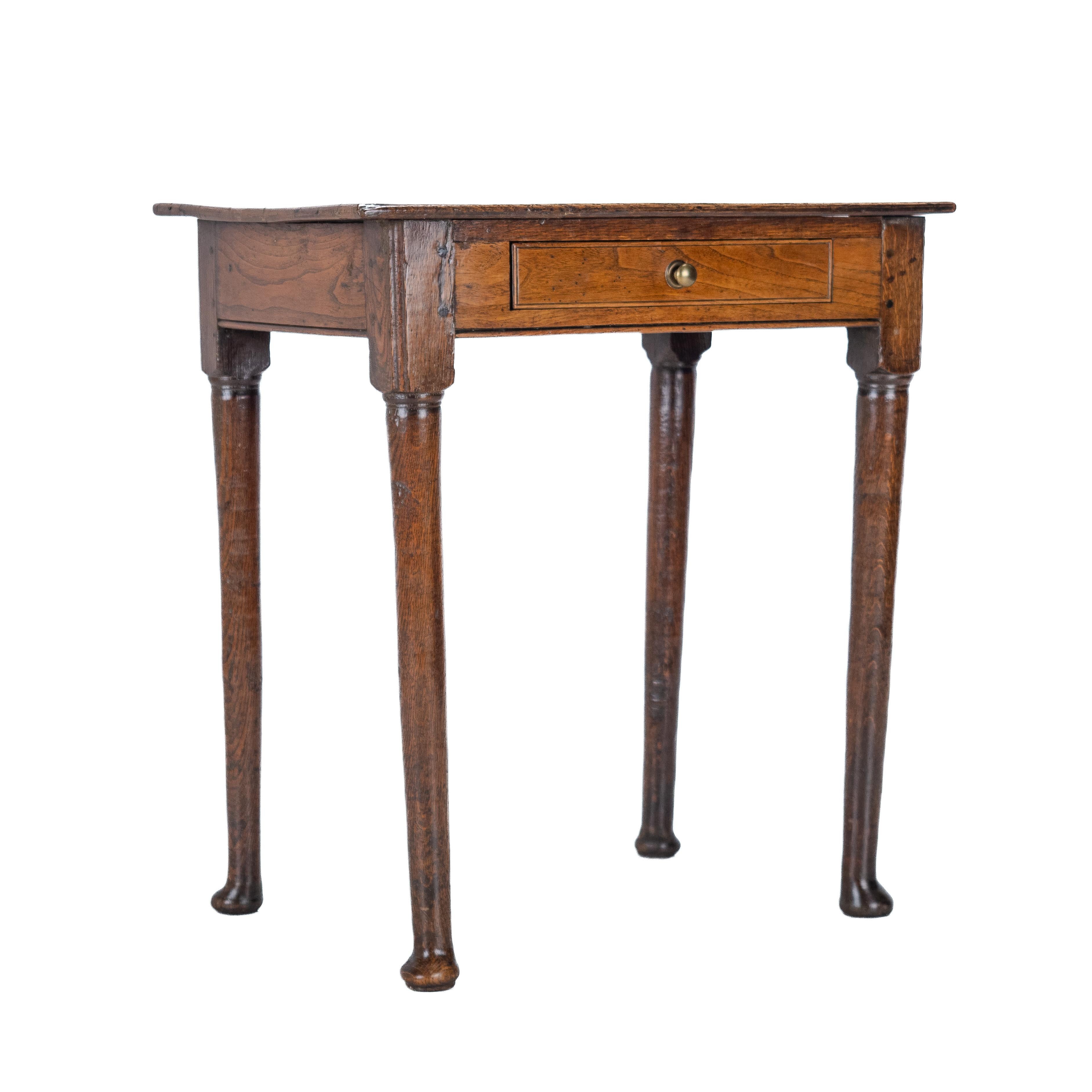 Late 17th Century Elm and Oak Pad Foot Small Country Side Table with Drawer For Sale 6