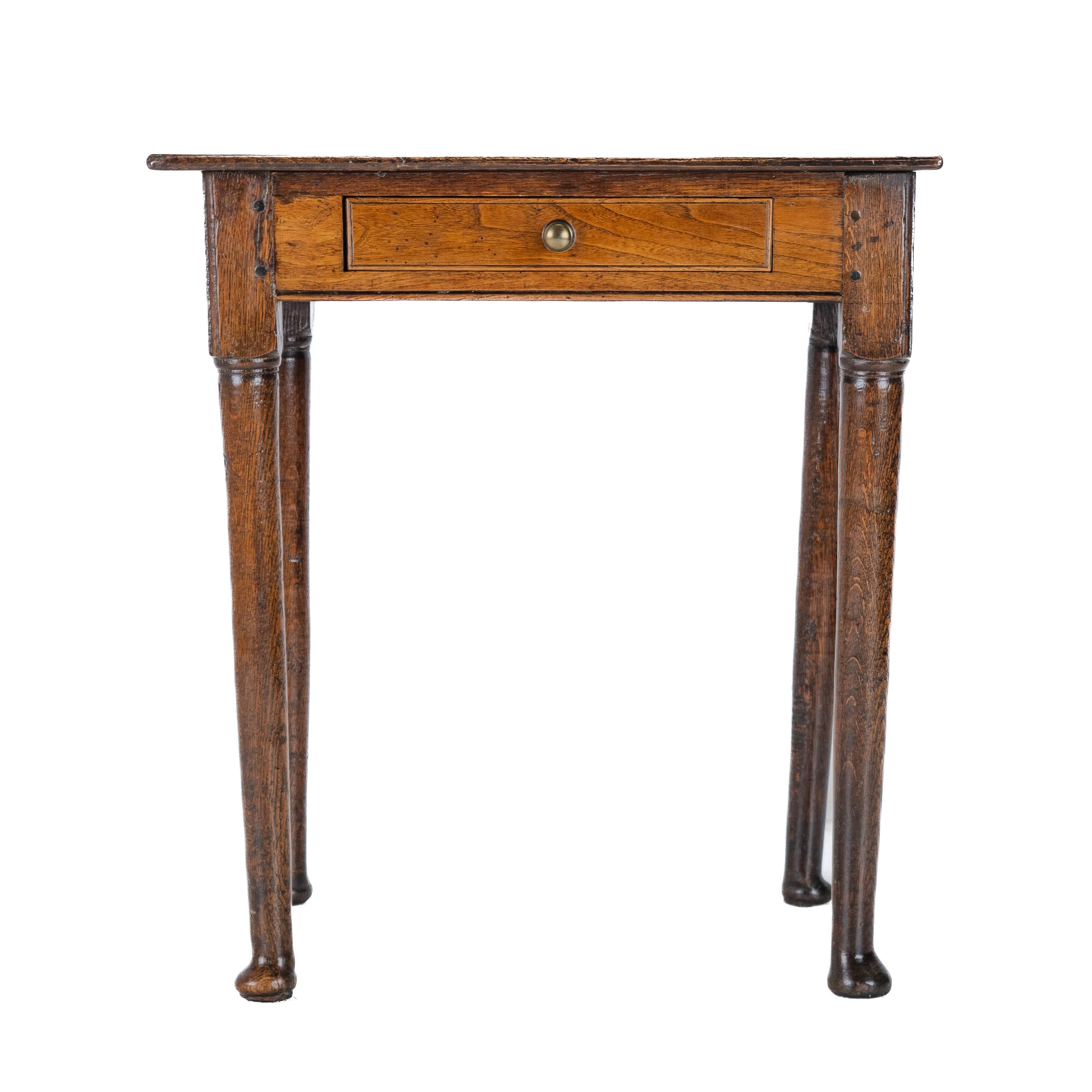 Late 17th Century Elm and Oak Pad Foot Small Country Side Table with Drawer For Sale 7