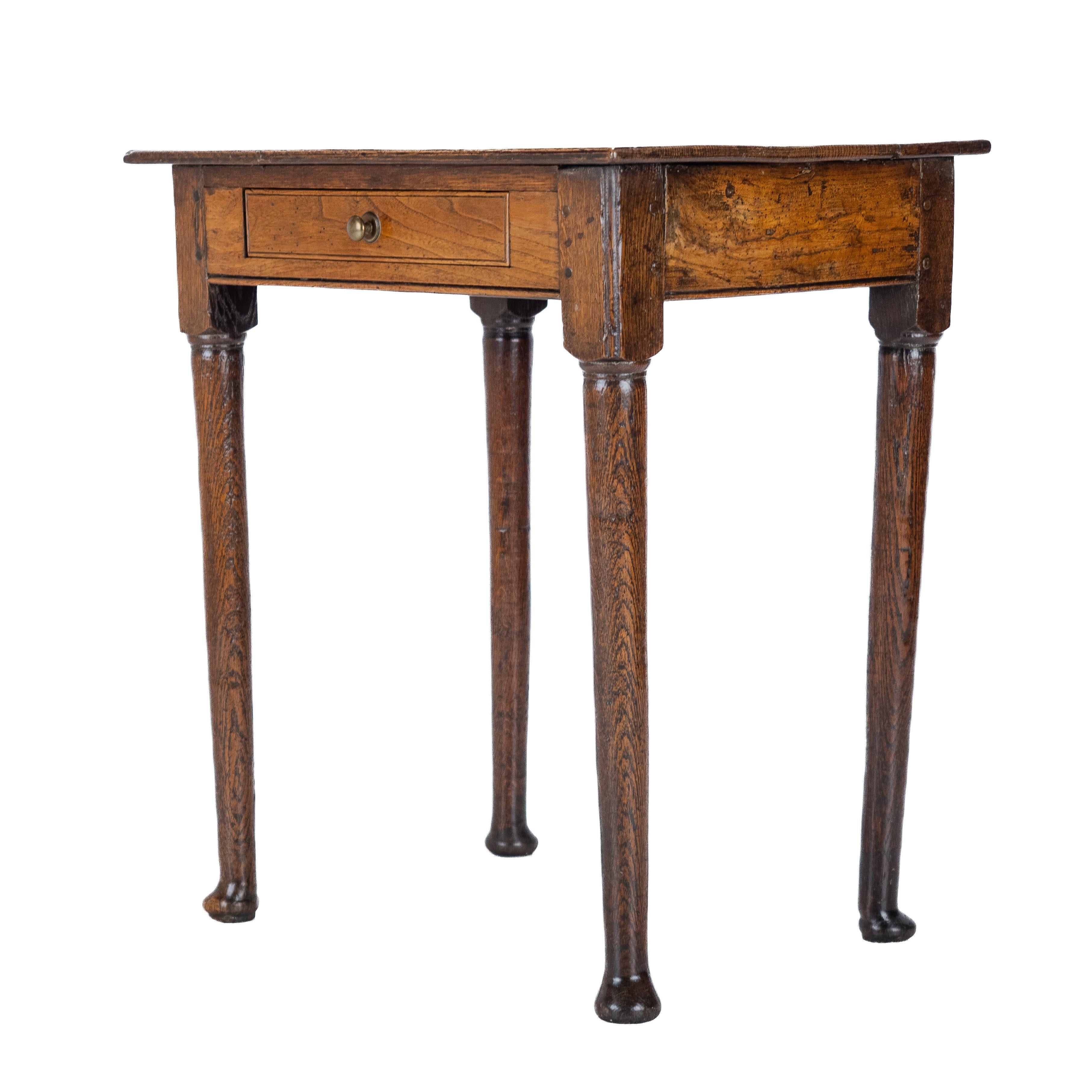 Late 17th Century Elm and Oak Pad Foot Small Country Side Table with Drawer For Sale 8