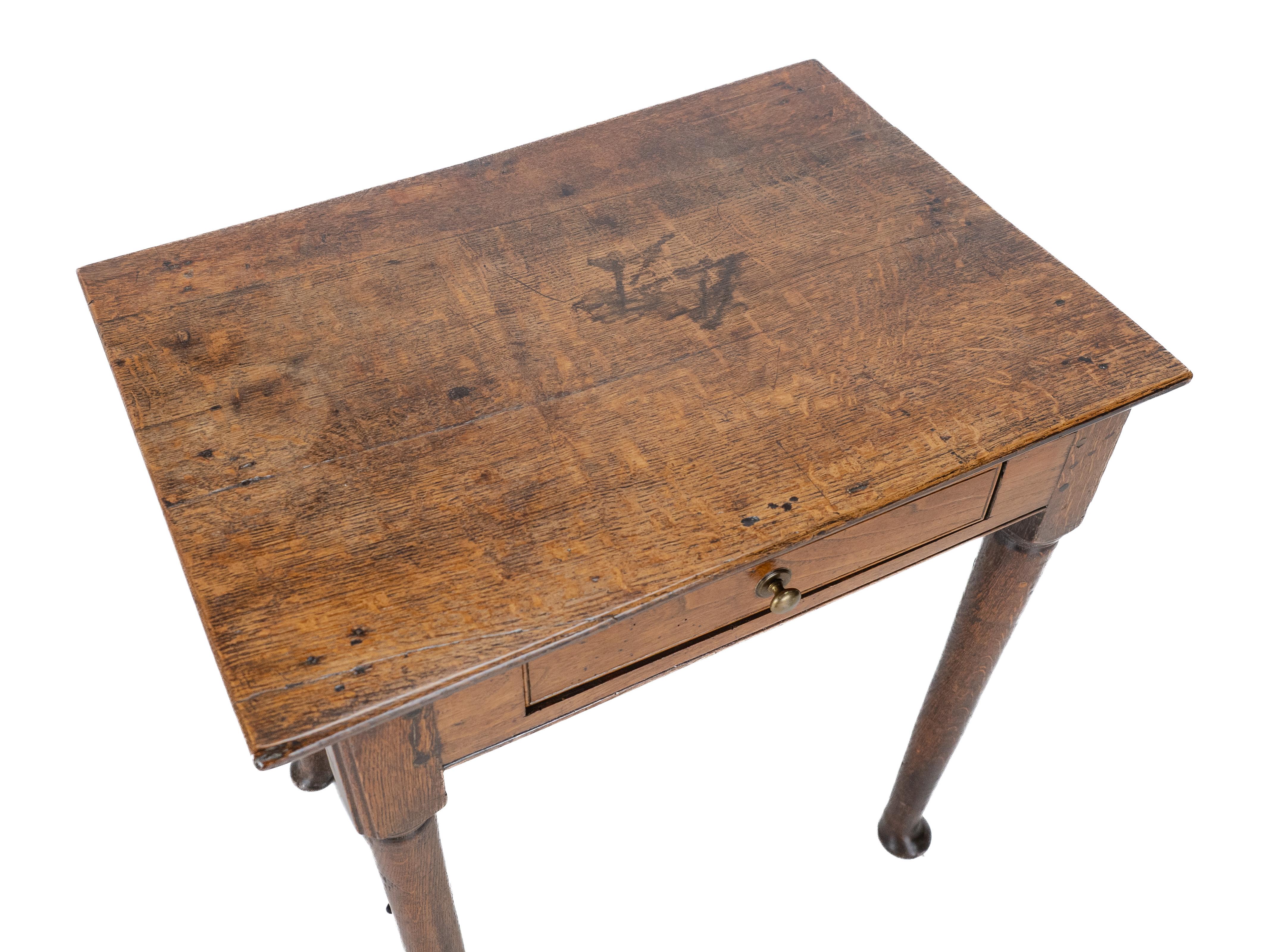 Late 17th Century Elm and Oak Pad Foot Small Country Side Table with Drawer For Sale 1