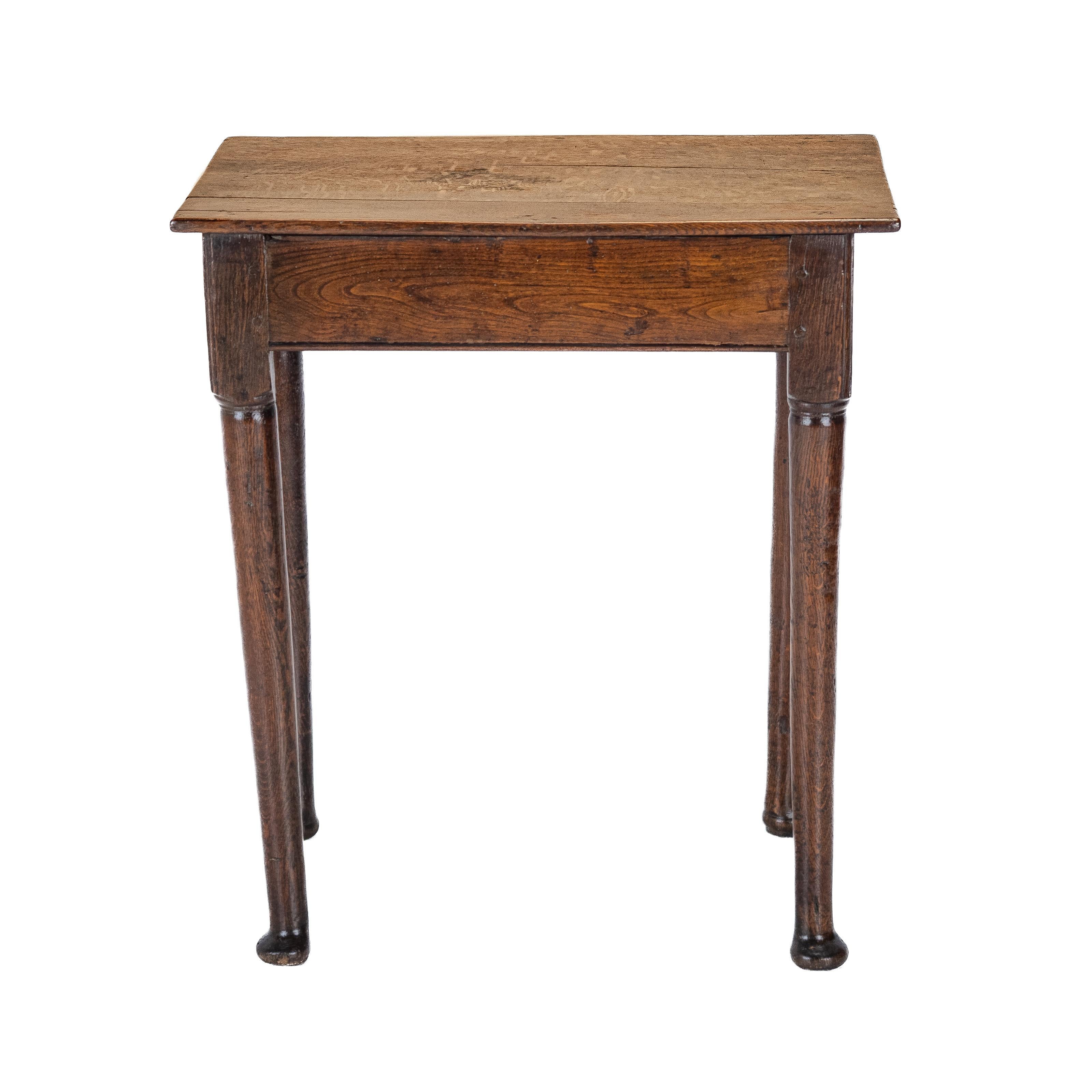 Late 17th Century Elm and Oak Pad Foot Small Country Side Table with Drawer For Sale 3