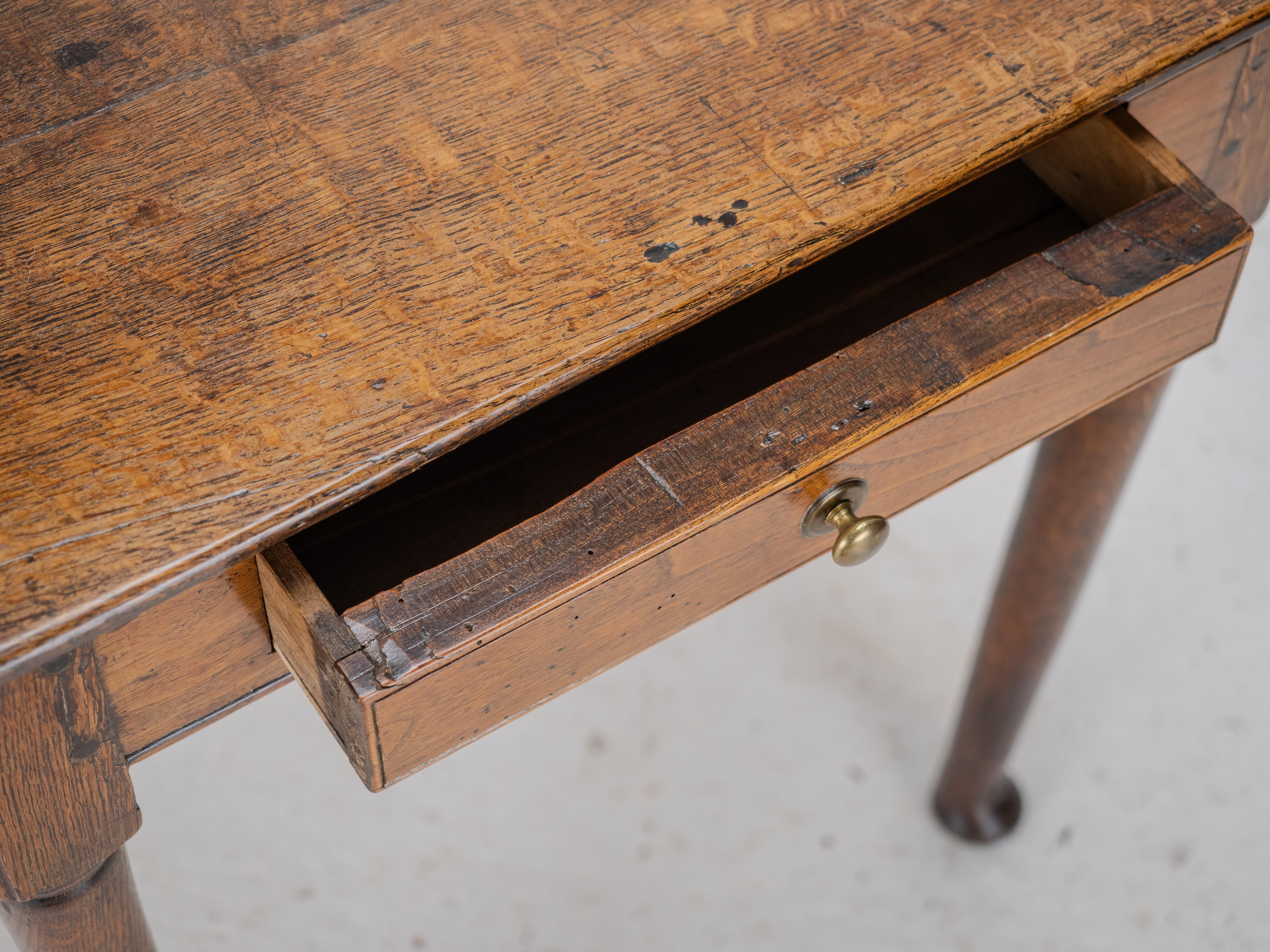 Late 17th Century Elm and Oak Pad Foot Small Country Side Table with Drawer For Sale 5