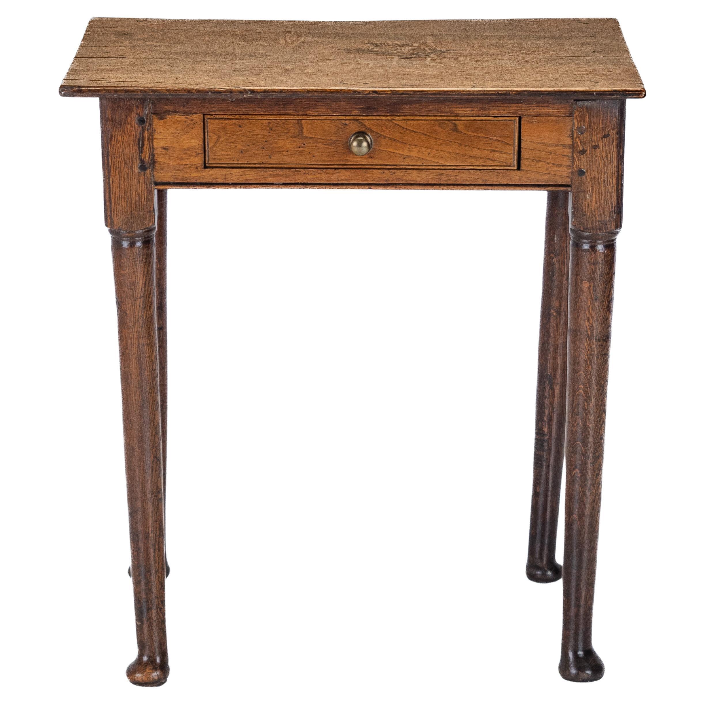 Late 17th Century Elm and Oak Pad Foot Small Country Side Table with Drawer For Sale