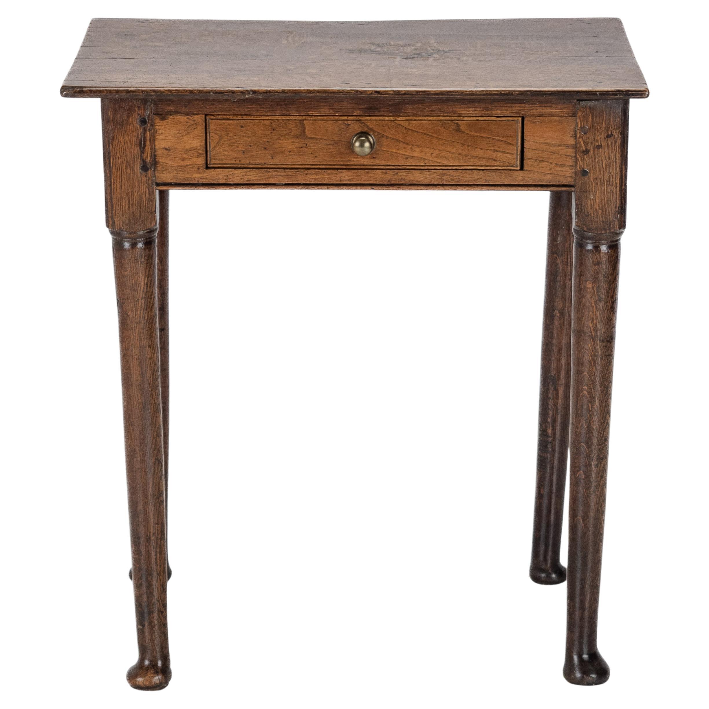 Late 17th Century Elm and Oak Pad Foot Small Country Side Table with Drawer