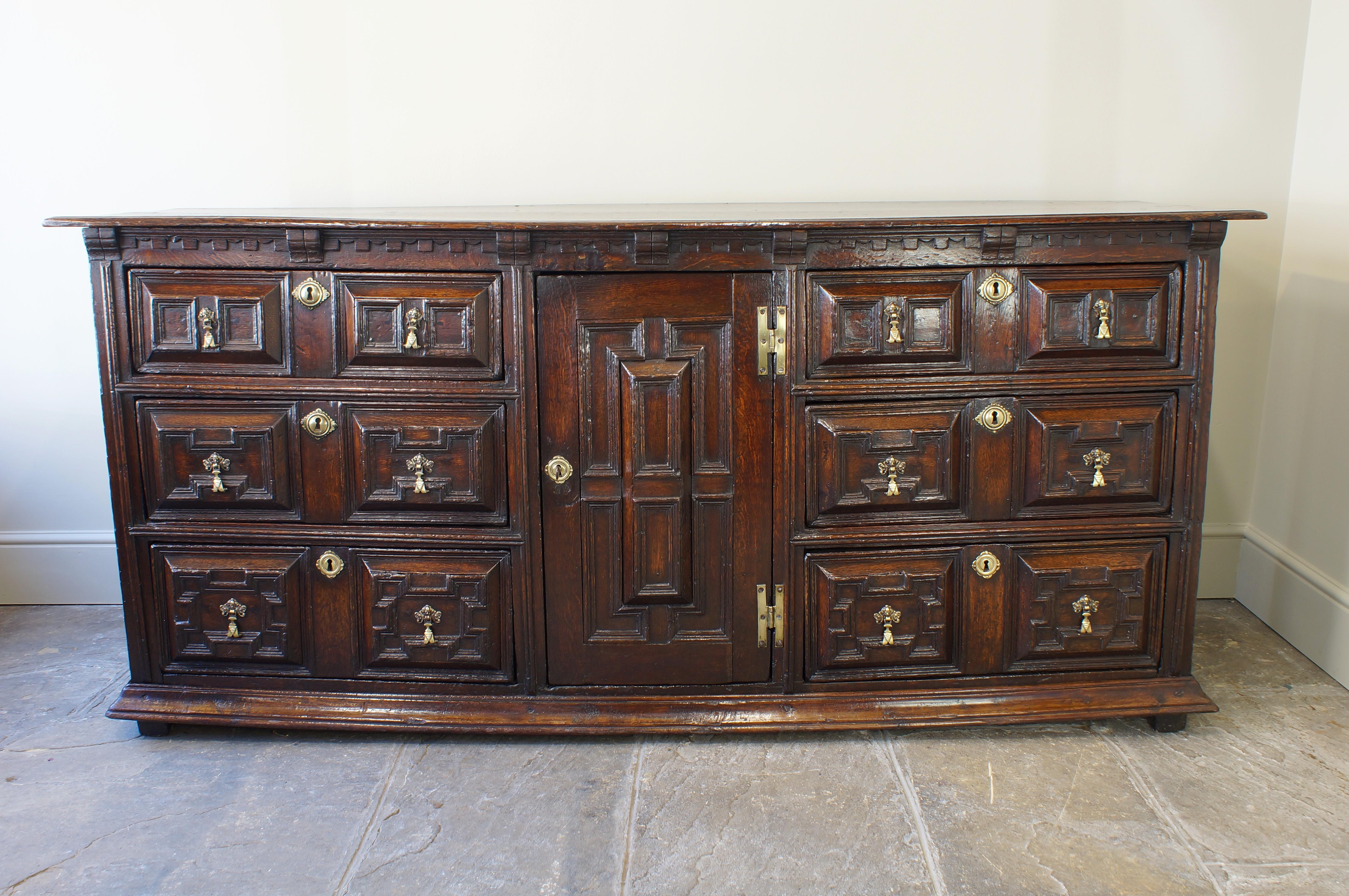 Late 17th Century English Oak Geometrically Moulded Dresser Base For Sale 5