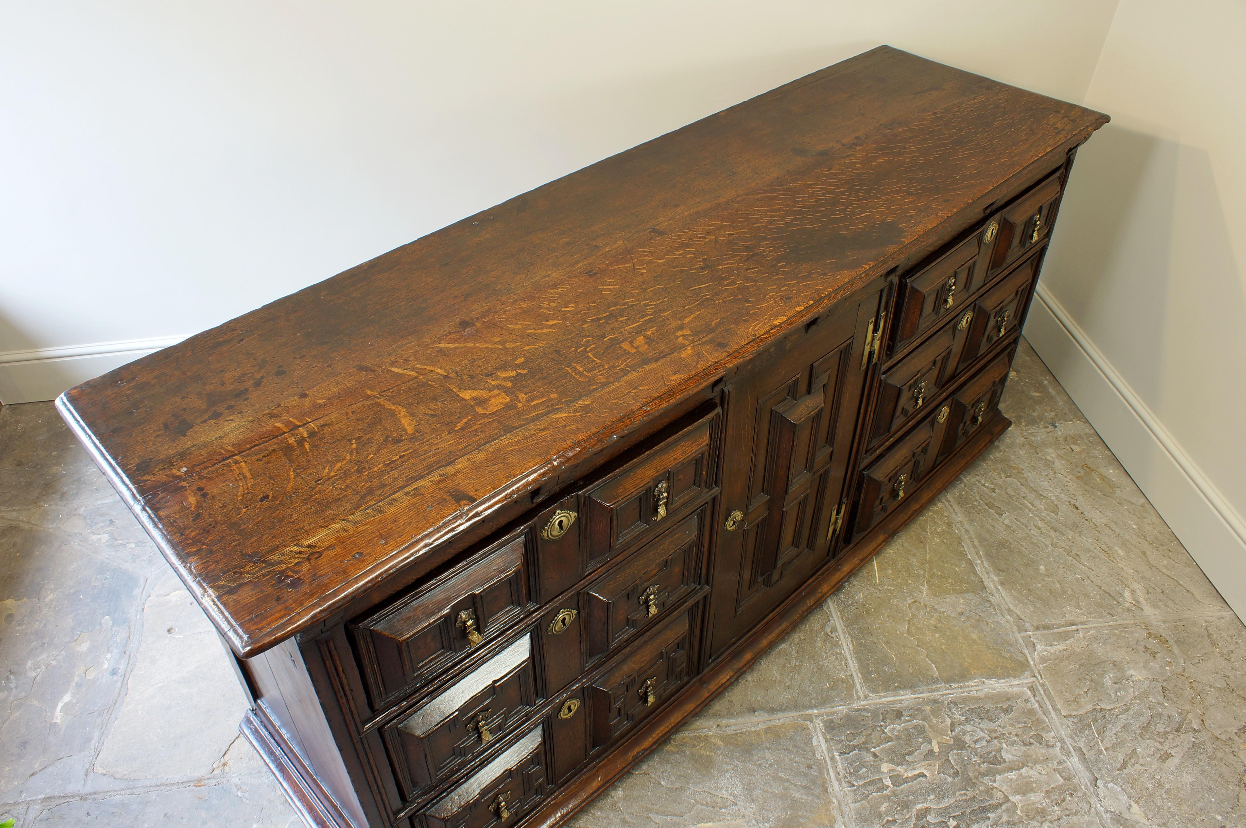 Late 17th Century English Oak Geometrically Moulded Dresser Base For Sale 9
