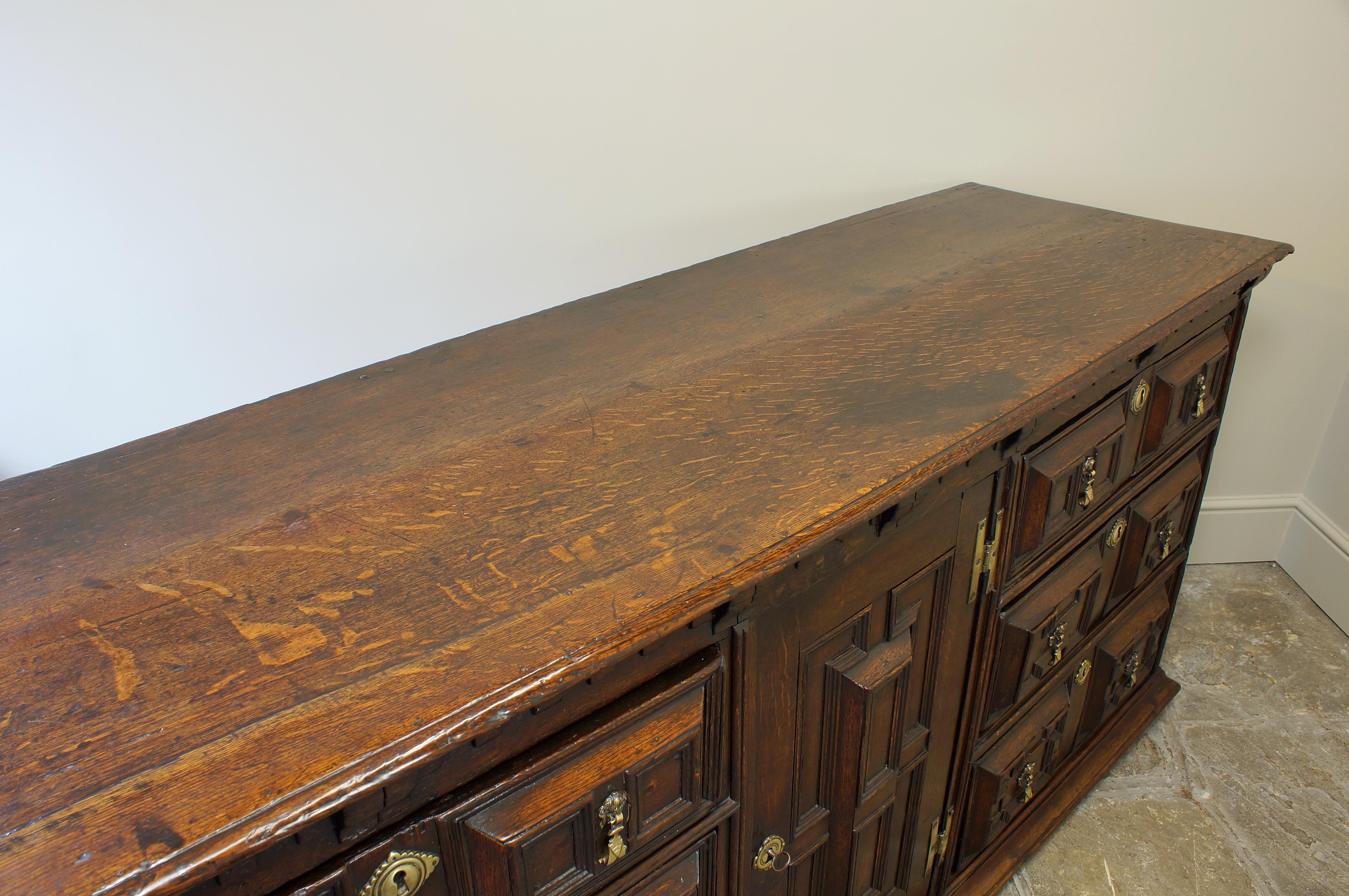 Late 17th Century English Oak Geometrically Moulded Dresser Base For Sale 10