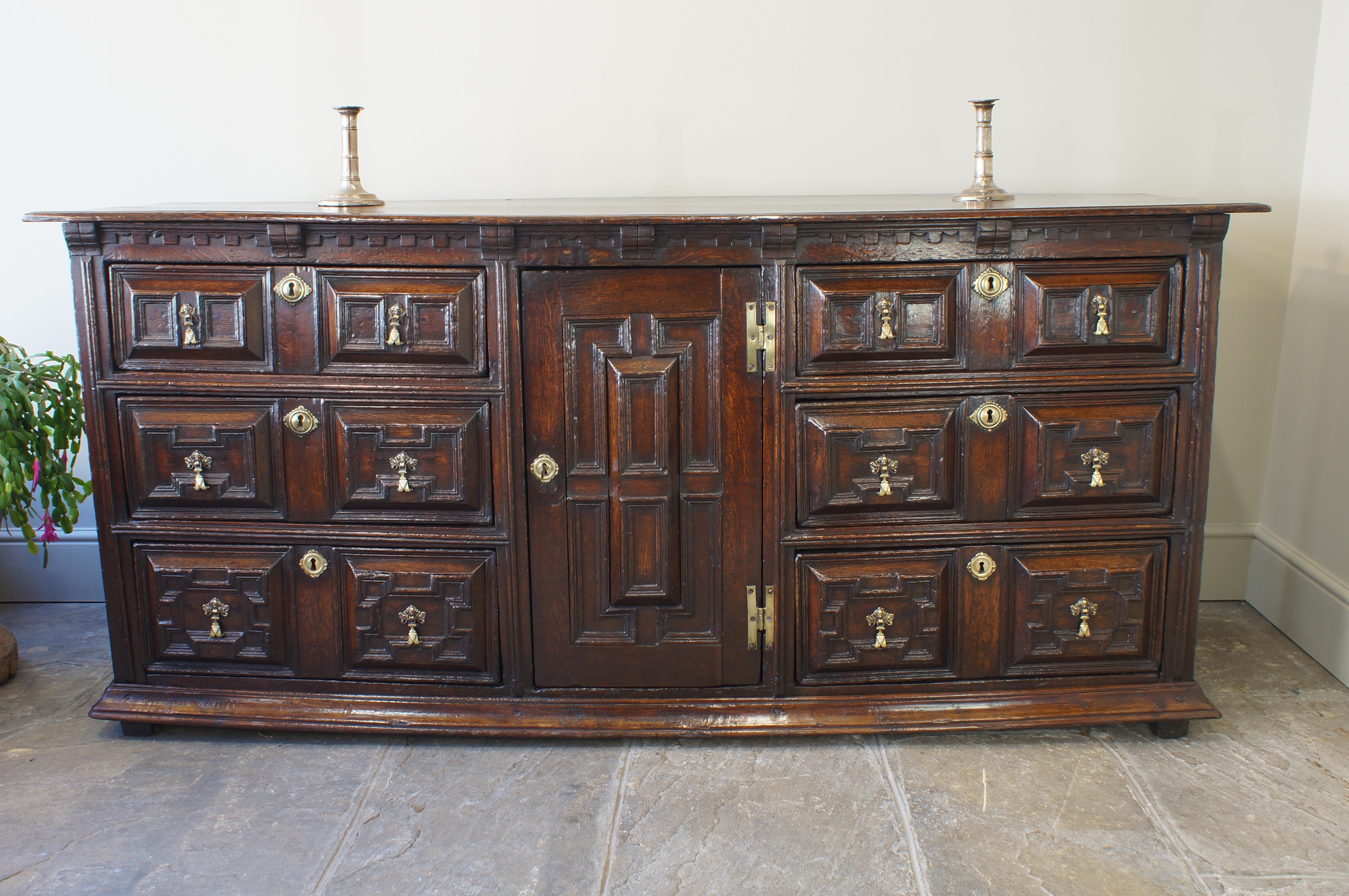 Late 17th Century English Oak Geometrically Moulded Dresser Base For Sale 4