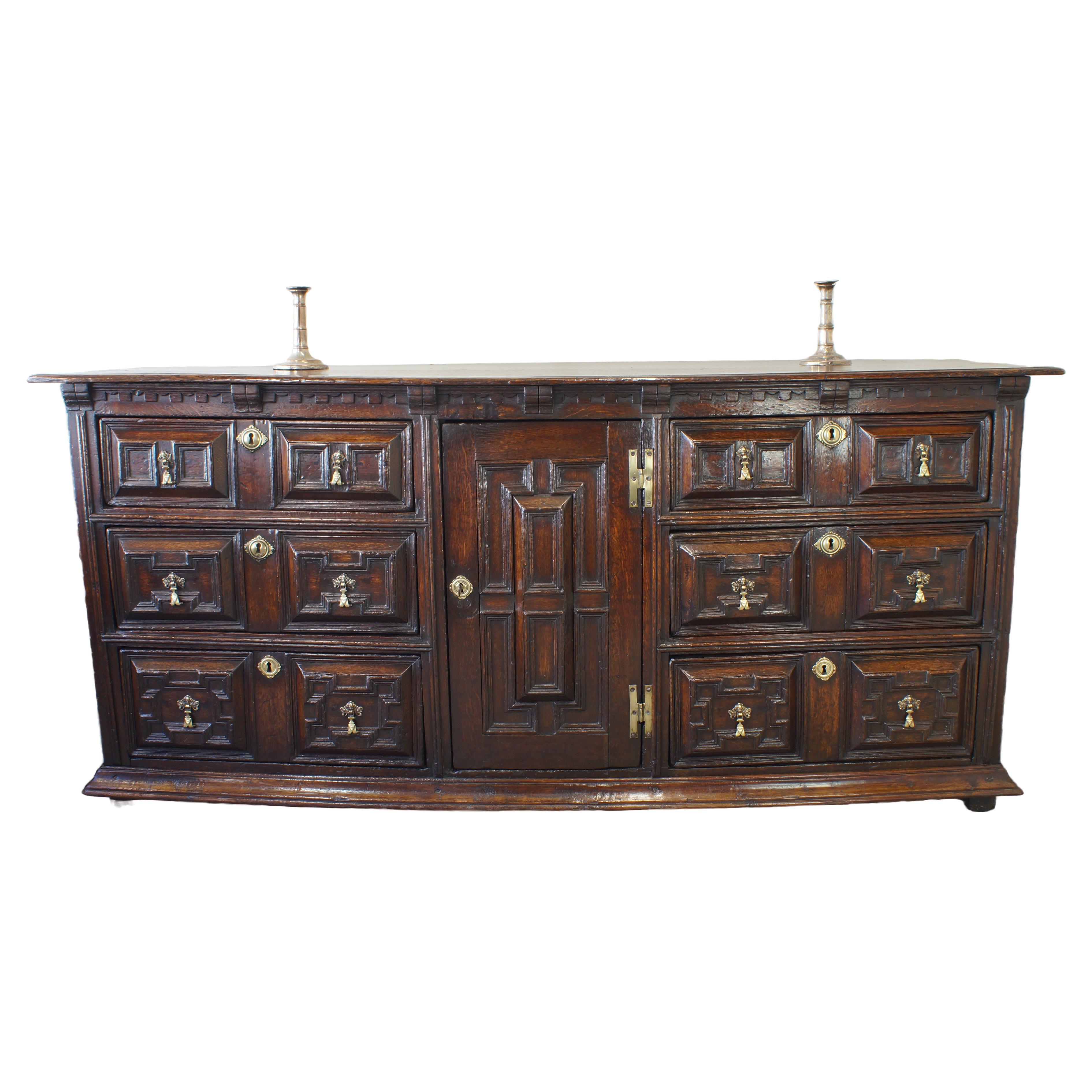 Late 17th Century English Oak Geometrically Moulded Dresser Base For Sale