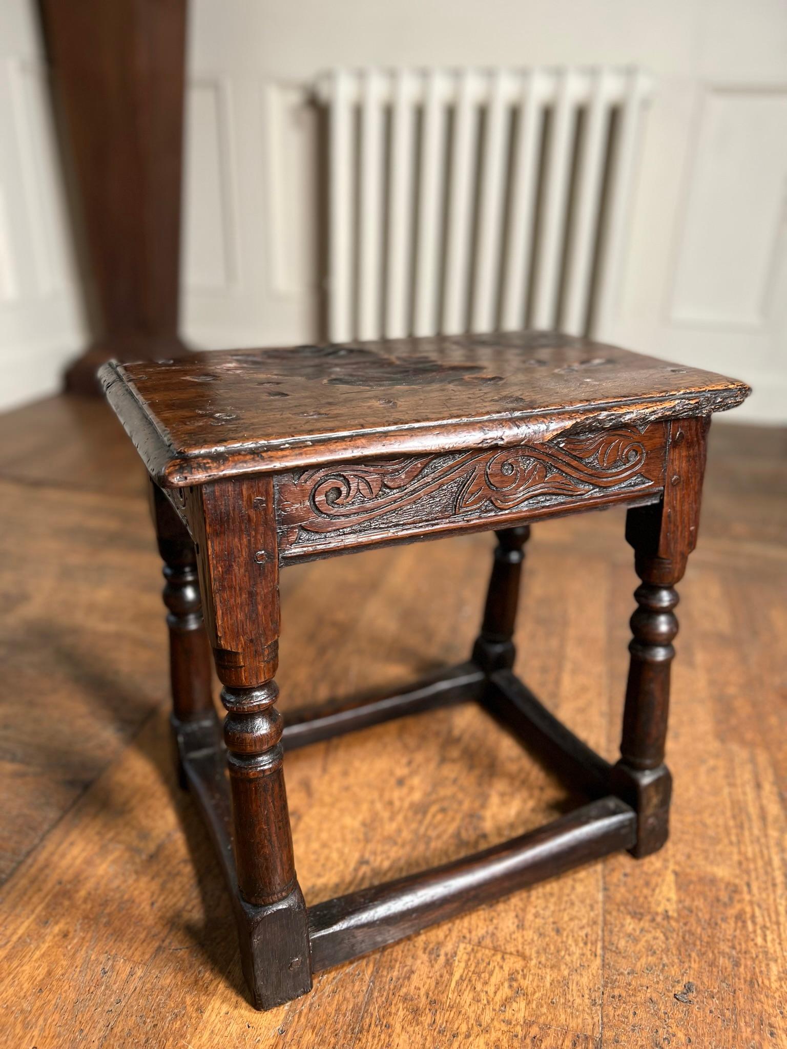 18th Century and Earlier Late 17th Century English oak joint stool For Sale