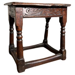 Antique Late 17th Century English oak joint stool
