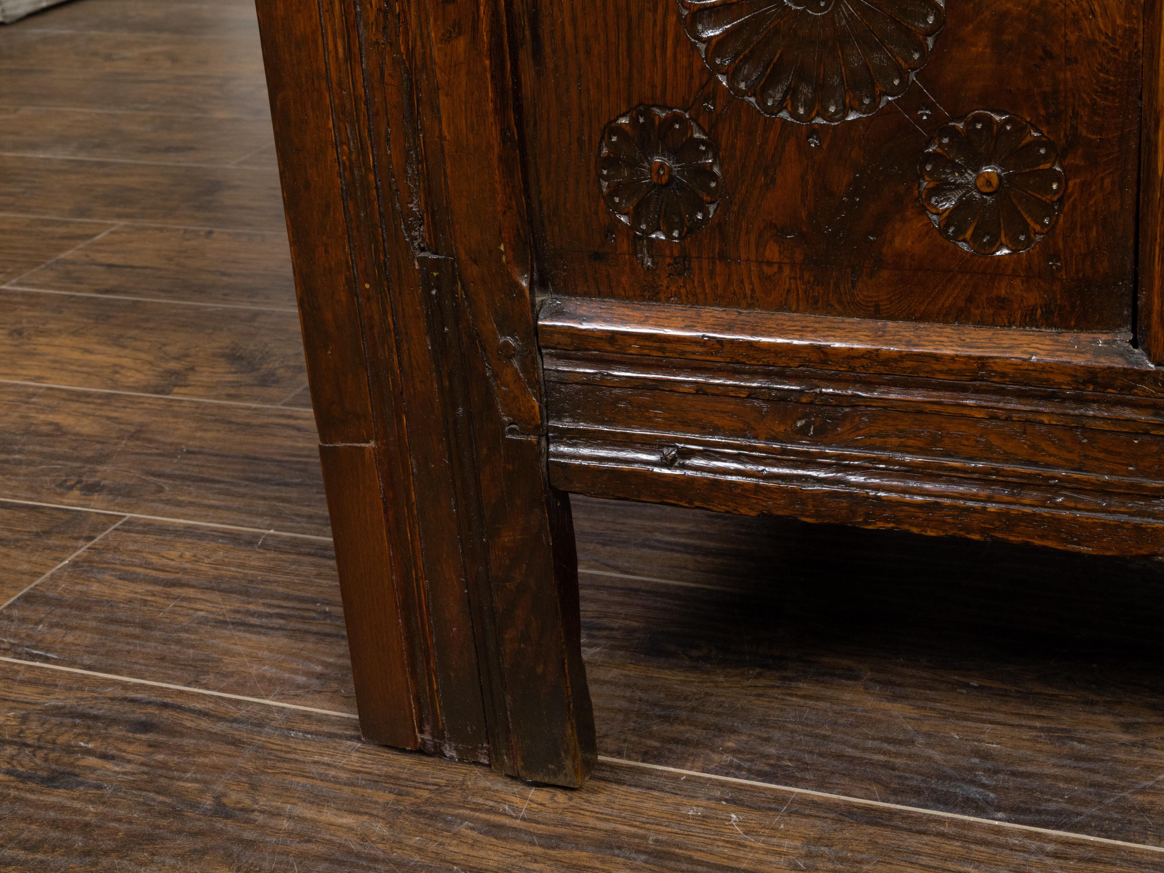 Late 17th Century English Oak Wedding Coffer with Monogram and Carved Rosettes For Sale 6