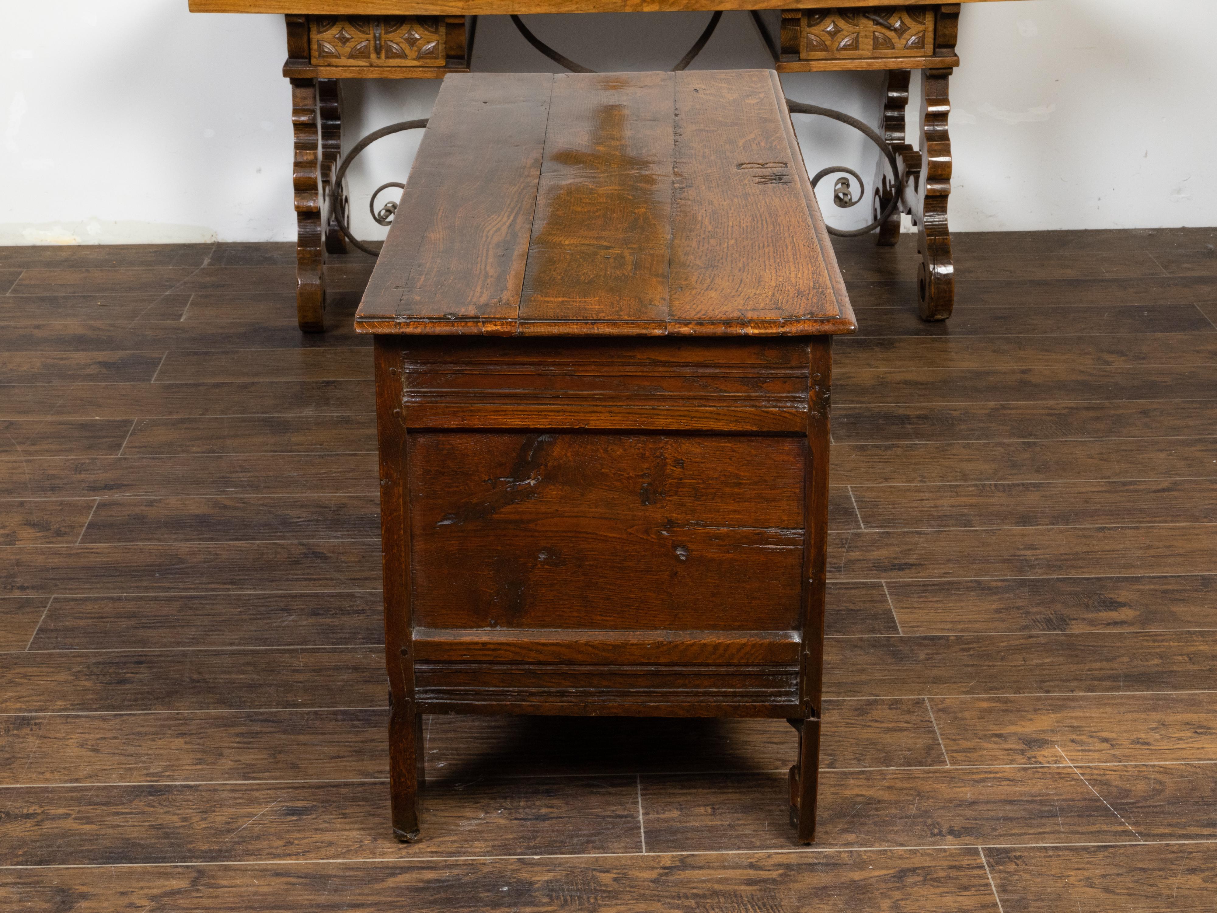 Inlay Late 17th Century English Oak Wedding Coffer with Monogram and Carved Rosettes For Sale