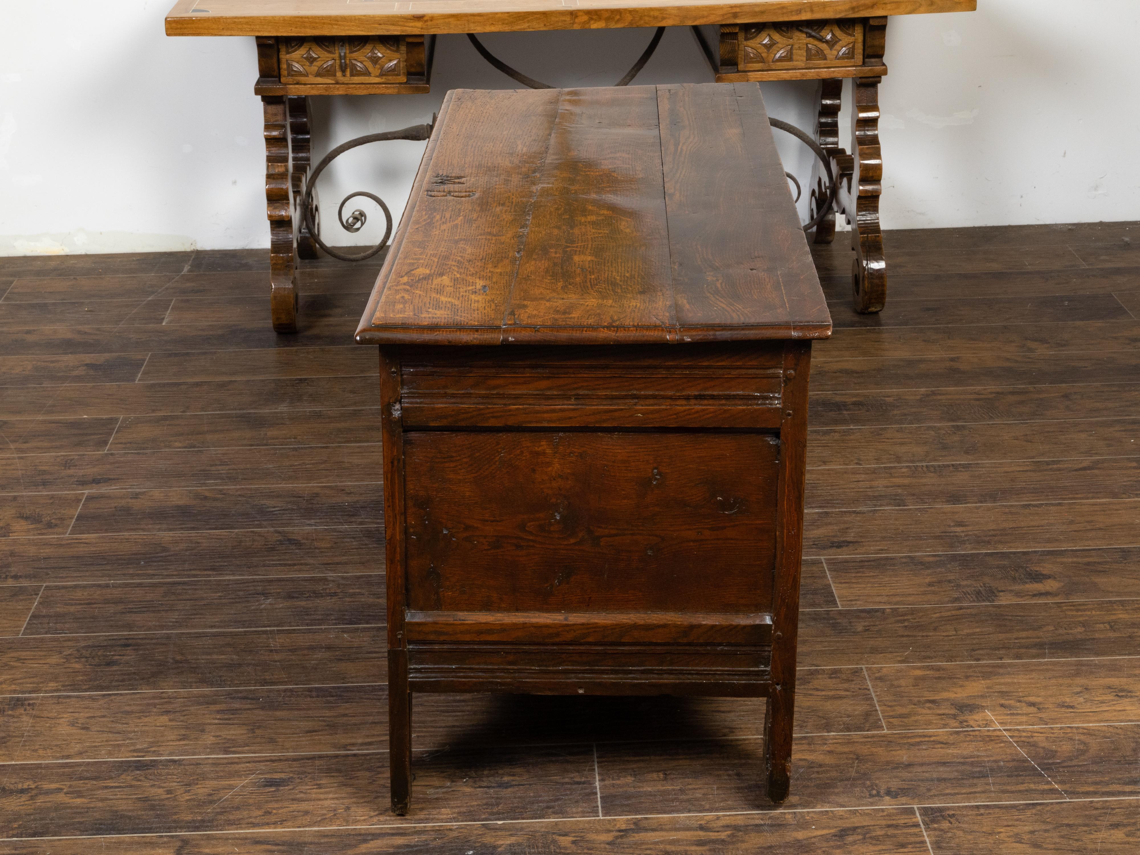 Late 17th Century English Oak Wedding Coffer with Monogram and Carved Rosettes In Good Condition For Sale In Atlanta, GA