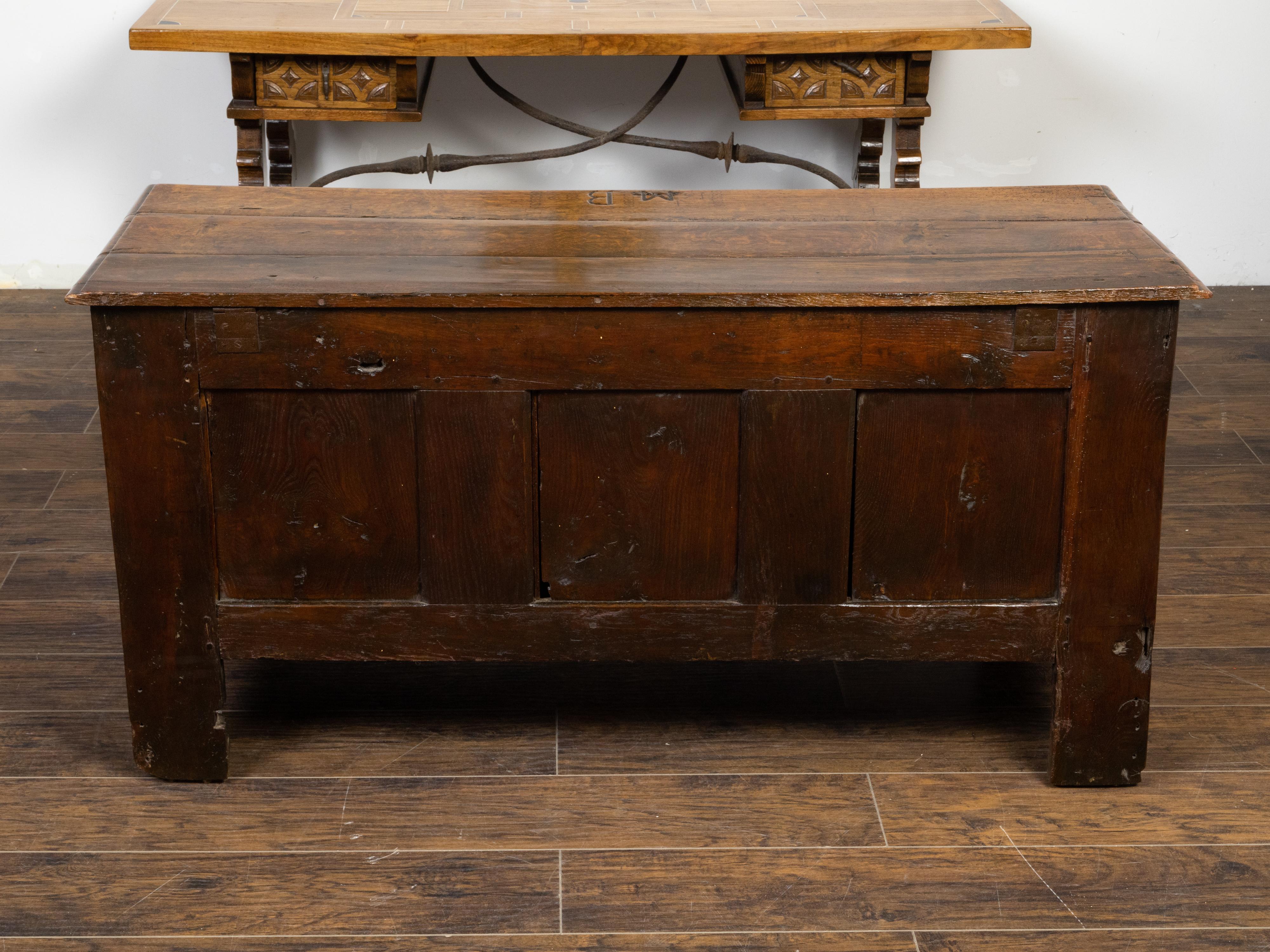 Late 17th Century English Oak Wedding Coffer with Monogram and Carved Rosettes For Sale 2