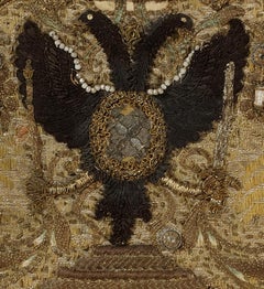 Late 17th Century European Raised Work and Metallic Thread Heraldic Embroidery