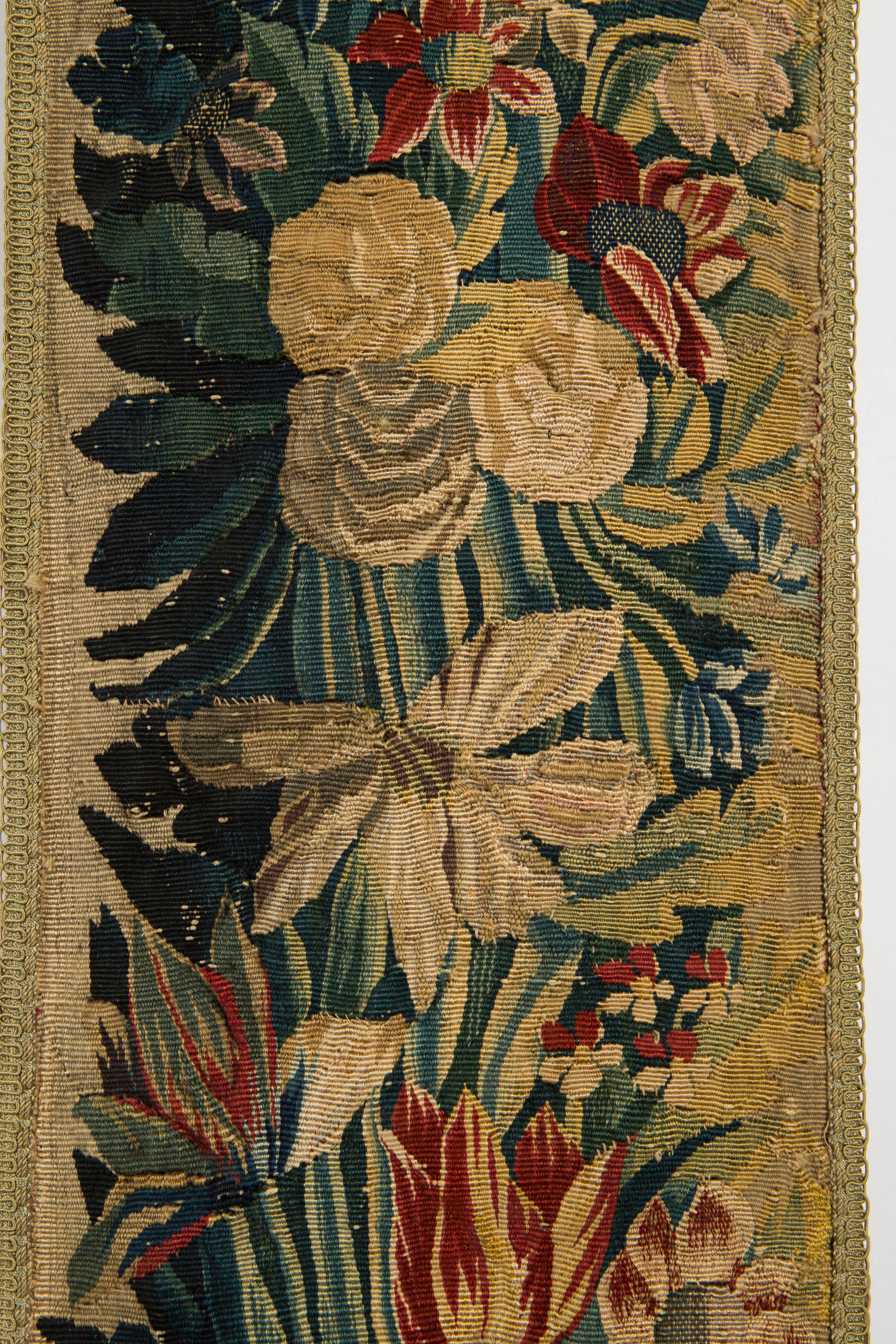 Hand-Woven Late 17th Century Flemish Floral Tapestry in Blues and Red