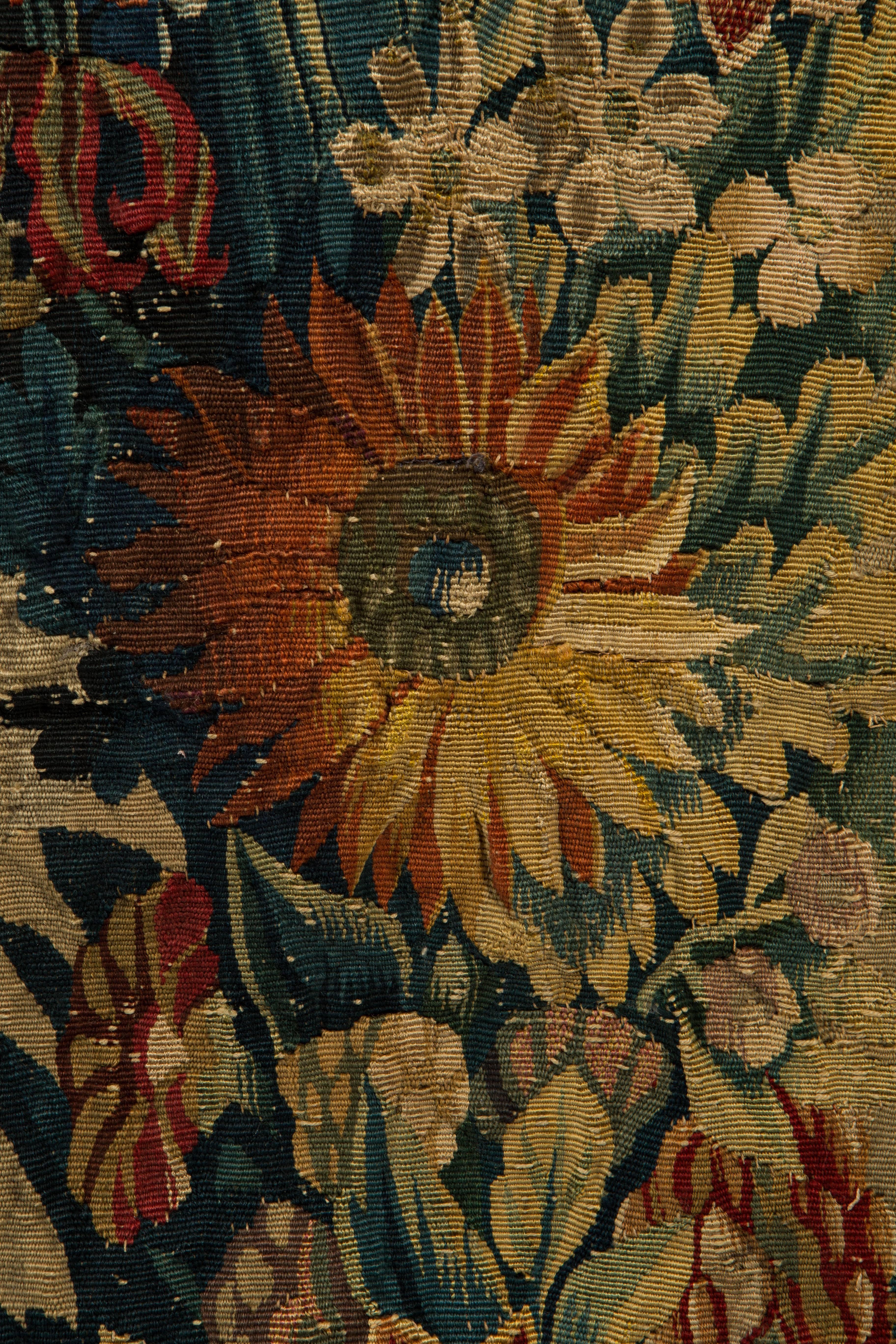 Late 17th Century Flemish Floral Tapestry in Blues and Red In Excellent Condition In Nashville, TN
