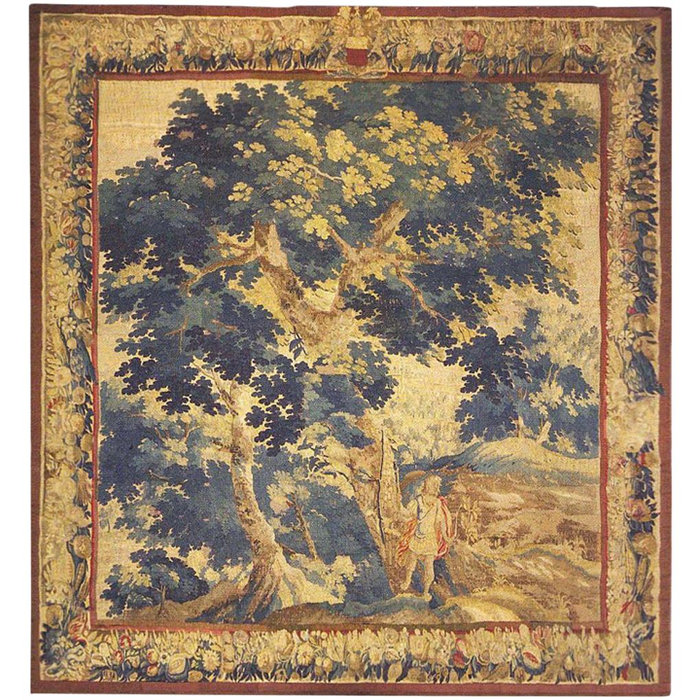 Tapisserie de paysage flamande de la fin du XVIIe siècle, avec un archer dans une forêt