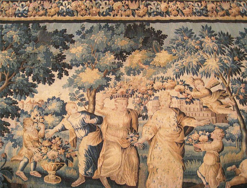 Tissé à la main Tapisserie allégorique française d'Aubusson de la fin du XVIIe siècle en vente