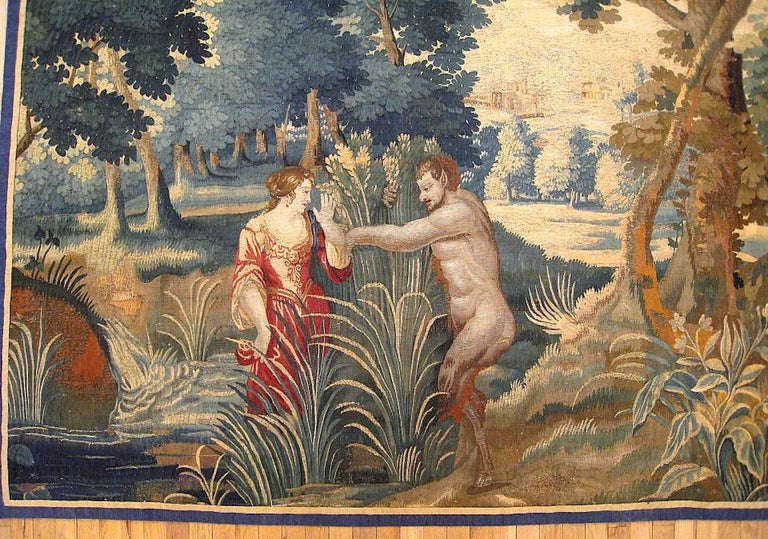 Late 17th Century French Aubusson Mythological Tapestry, with Pan and Syrinx In Good Condition For Sale In New York, NY