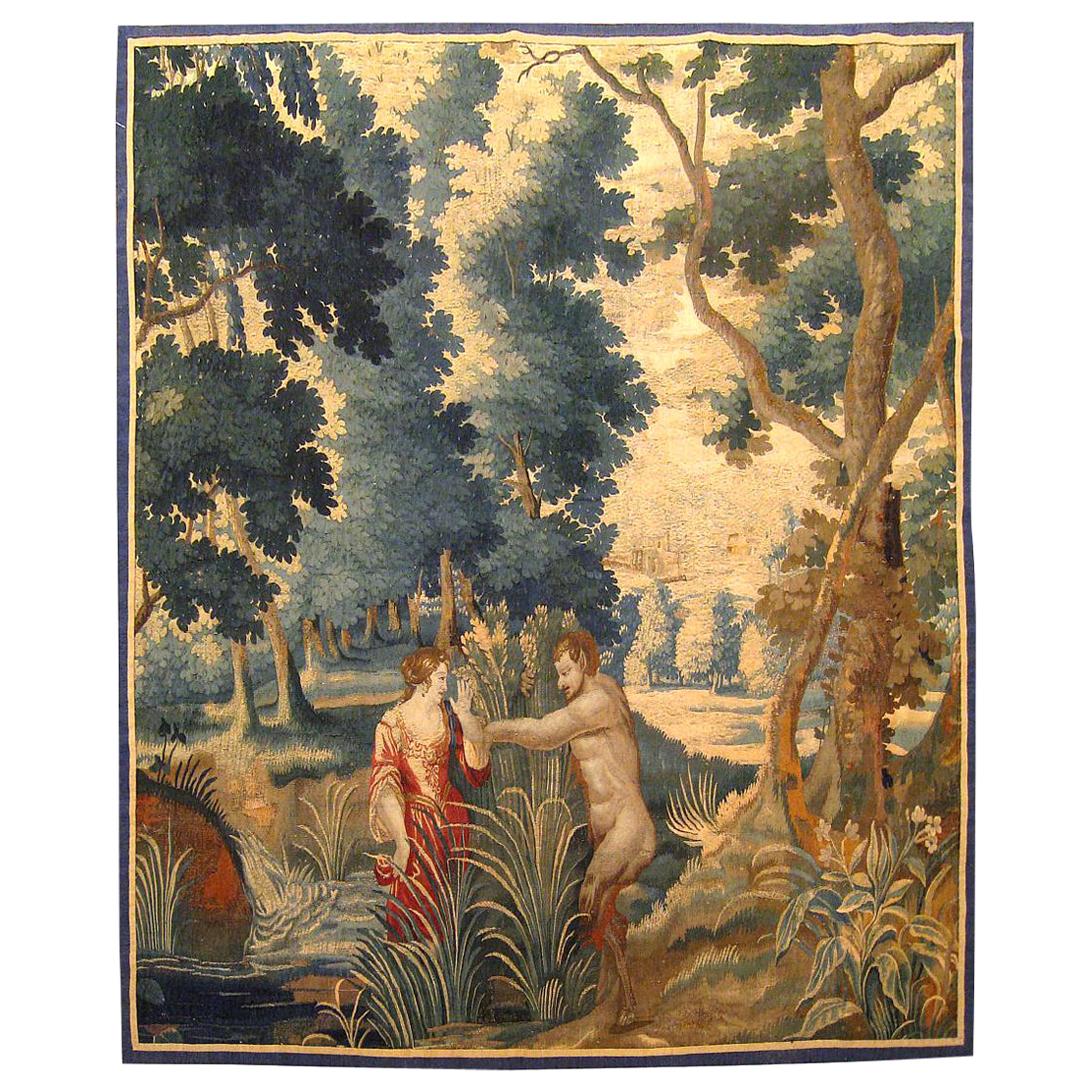 Late 17th Century French Aubusson Mythological Tapestry, with Pan and Syrinx
