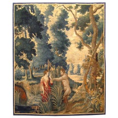 Antique Late 17th Century French Aubusson Mythological Tapestry, with Pan and Syrinx