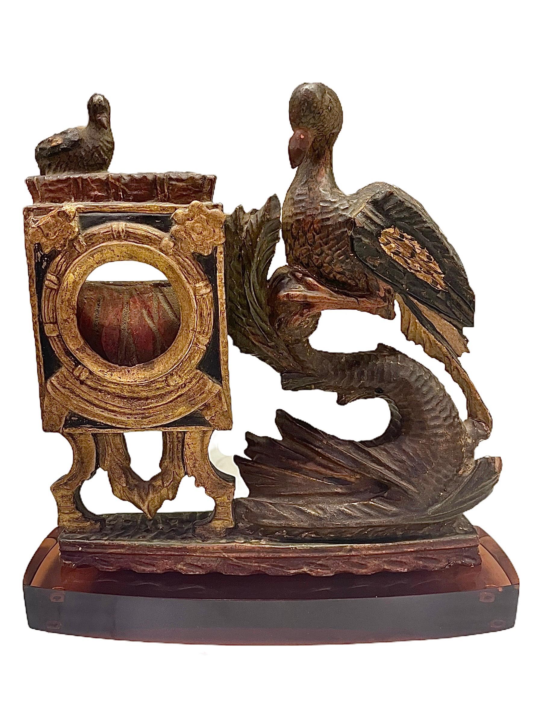 Late 17th Century French Fine Carved Wood and Polychromed Pocket Watch Holder For Sale 4