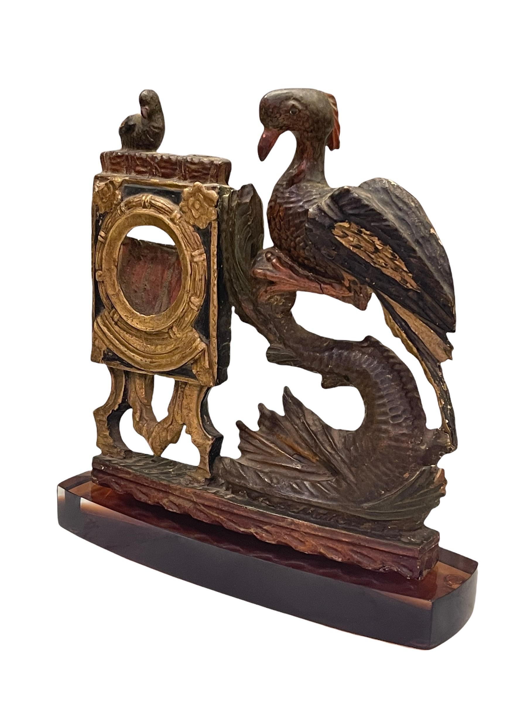Late 17th Century French Fine Carved Wood and Polychromed Pocket Watch Holder For Sale 5