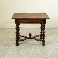 Late 17th Century French Hand Turned Walnut Side Table, End Table, Writing Table